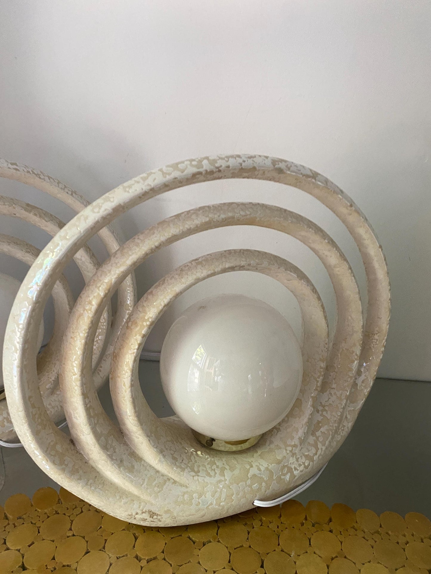MCM Iridescent Cream Ceramic Lamp Glass Globe - 2 Available