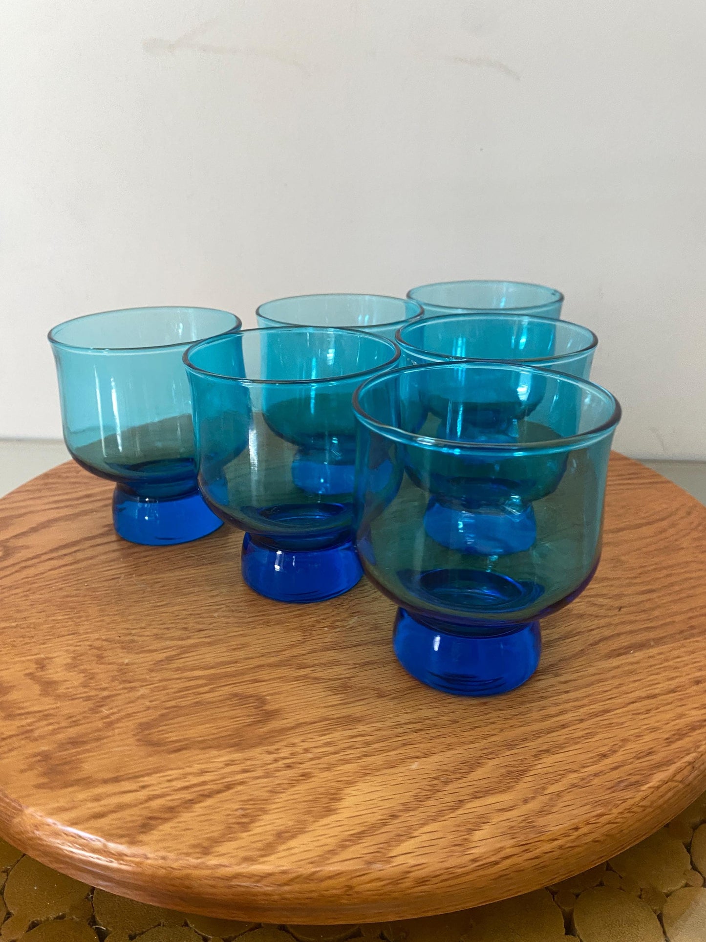 Vintage Set of 6 Tivoli Anchor Hocking Low Ball Bright Aqua Blue Glasses