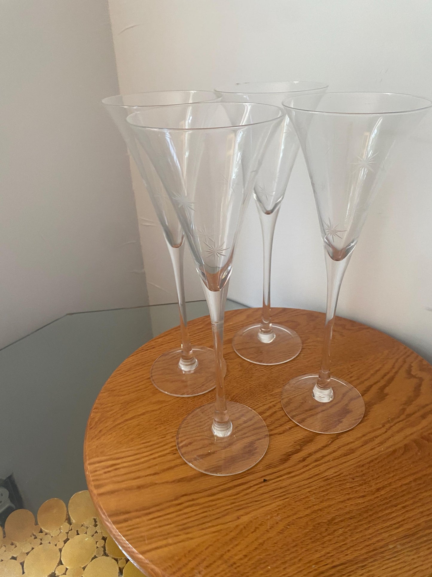 Set of 4 Waterford By Marquis Crystal Champagne Flute Etched Starburst Pattern