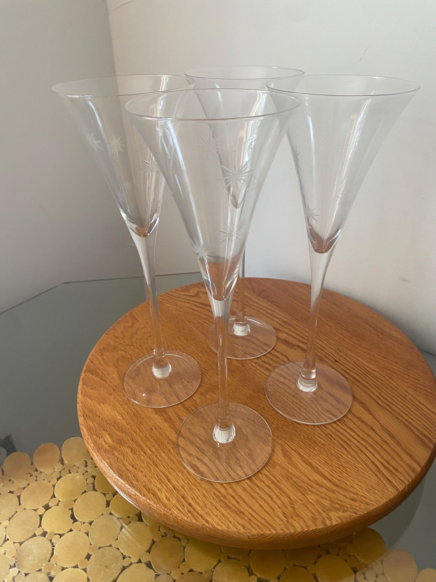Set of 4 Waterford By Marquis Crystal Champagne Flute Etched Starburst Pattern