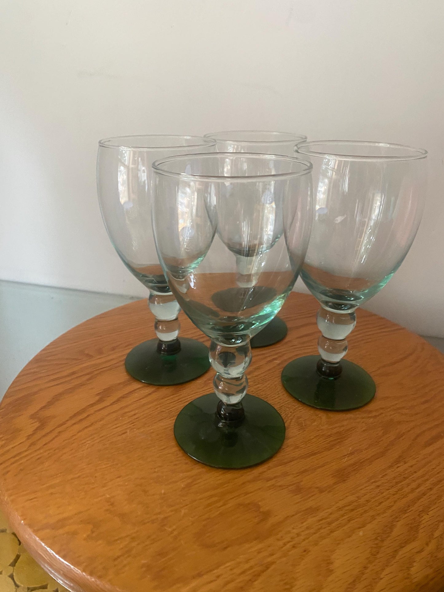 Set of 4 Retro Bright Green Base Wine Glasses