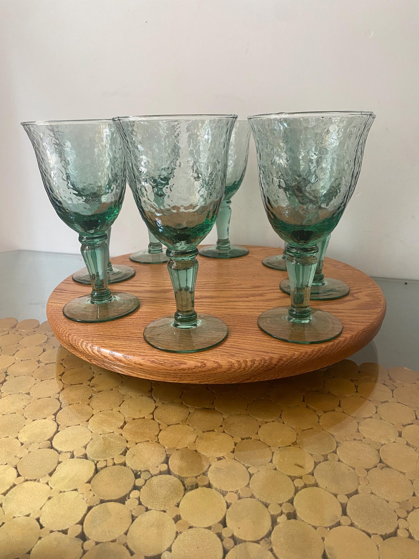Set of 8 Retro Hammered Sea Glass Green Goblets