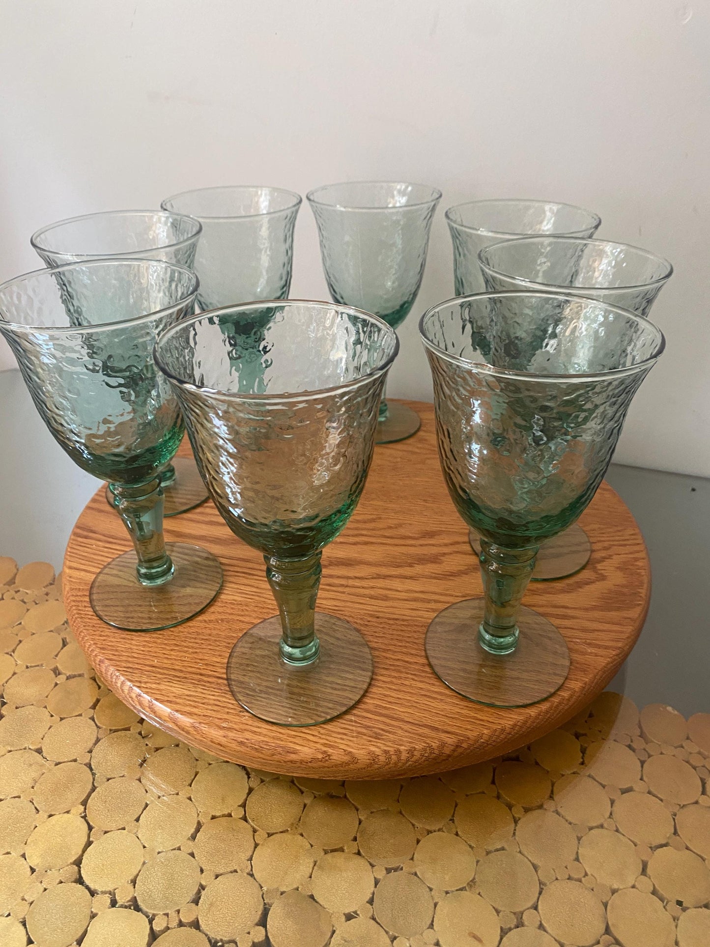 Set of 8 Retro Hammered Sea Glass Green Goblets