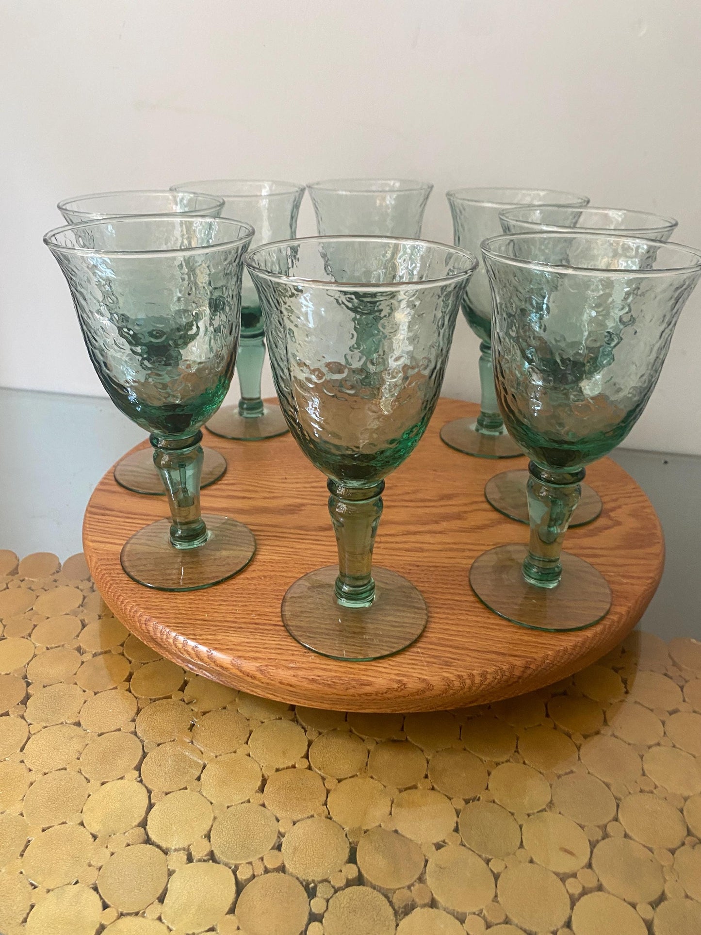 Set of 8 Retro Hammered Sea Glass Green Goblets