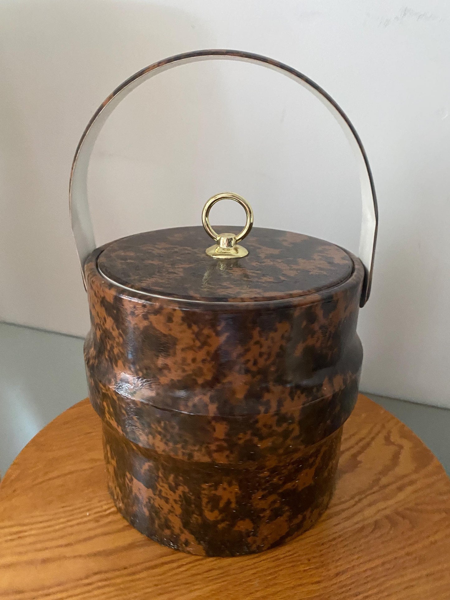 MCM Brown Faux Tortoise Shell  Vinyl Ice Bucket Made in USA
