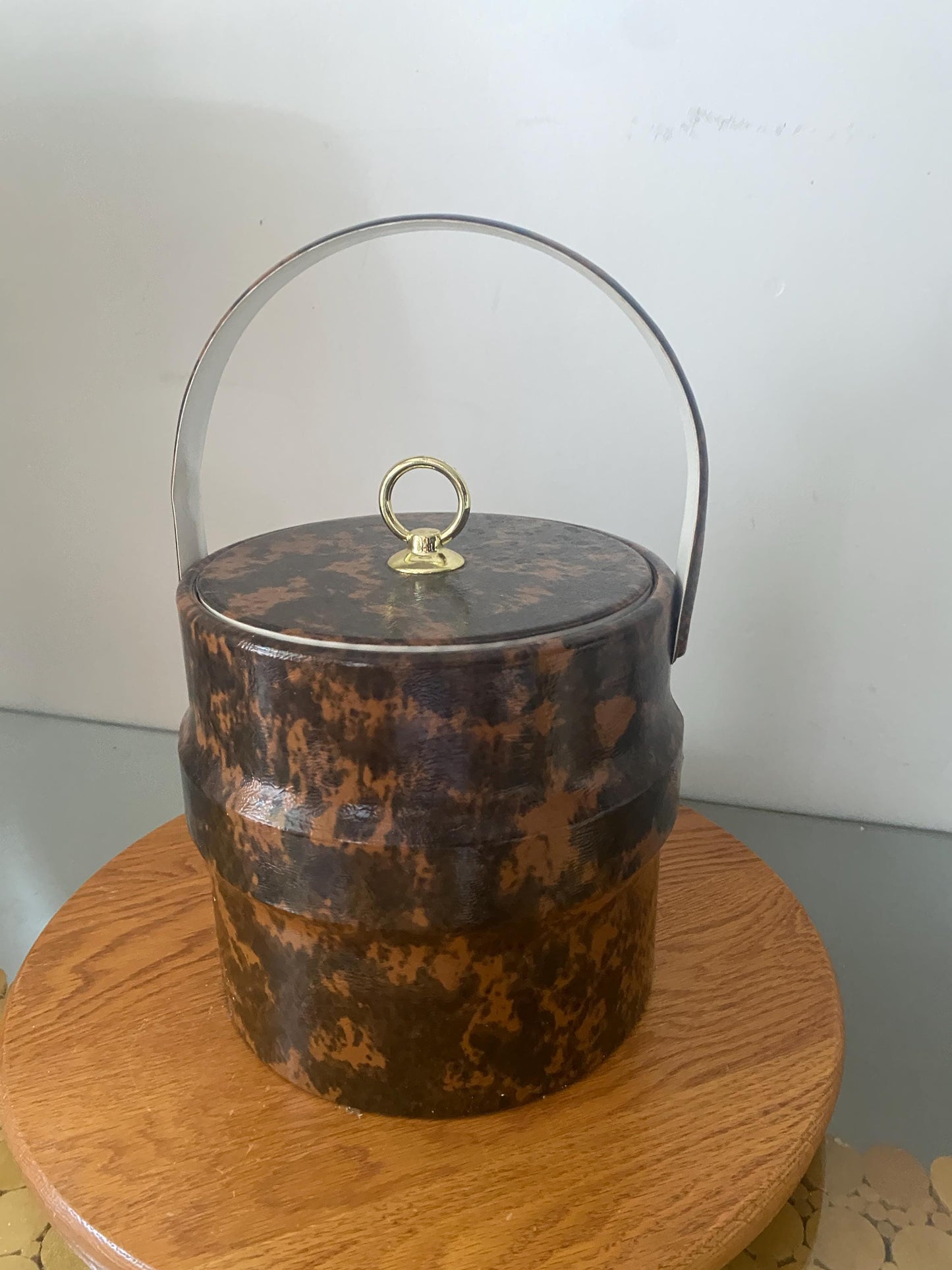 MCM Brown Faux Tortoise Shell  Vinyl Ice Bucket Made in USA