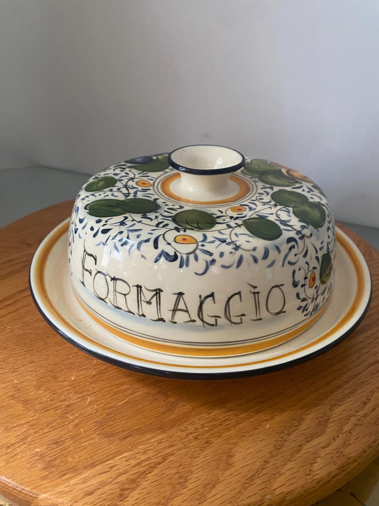 Vintage Hand Painted Ceramic Lidded Fromaggio Plate