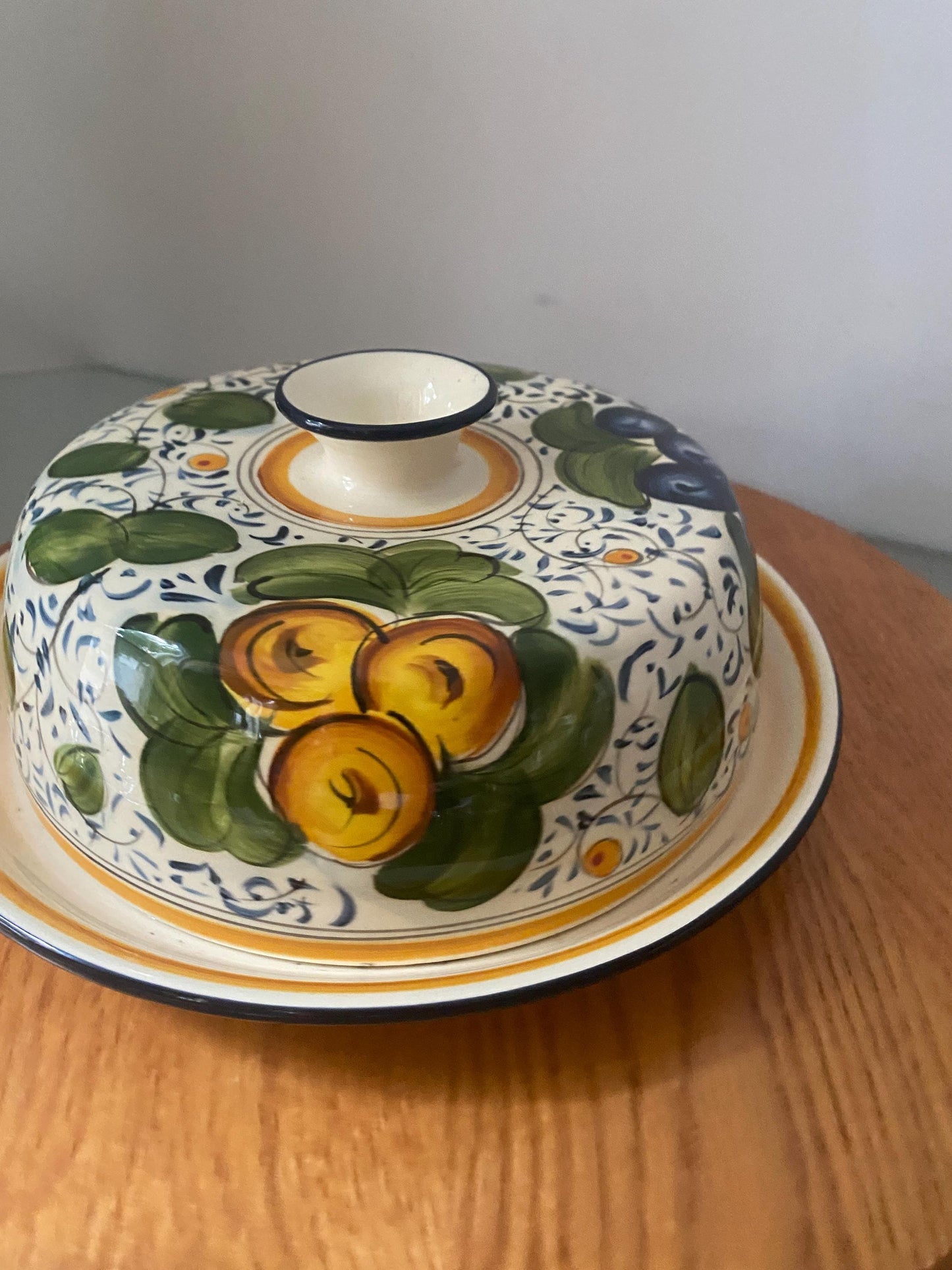 Vintage Hand Painted Ceramic Lidded Fromaggio Plate