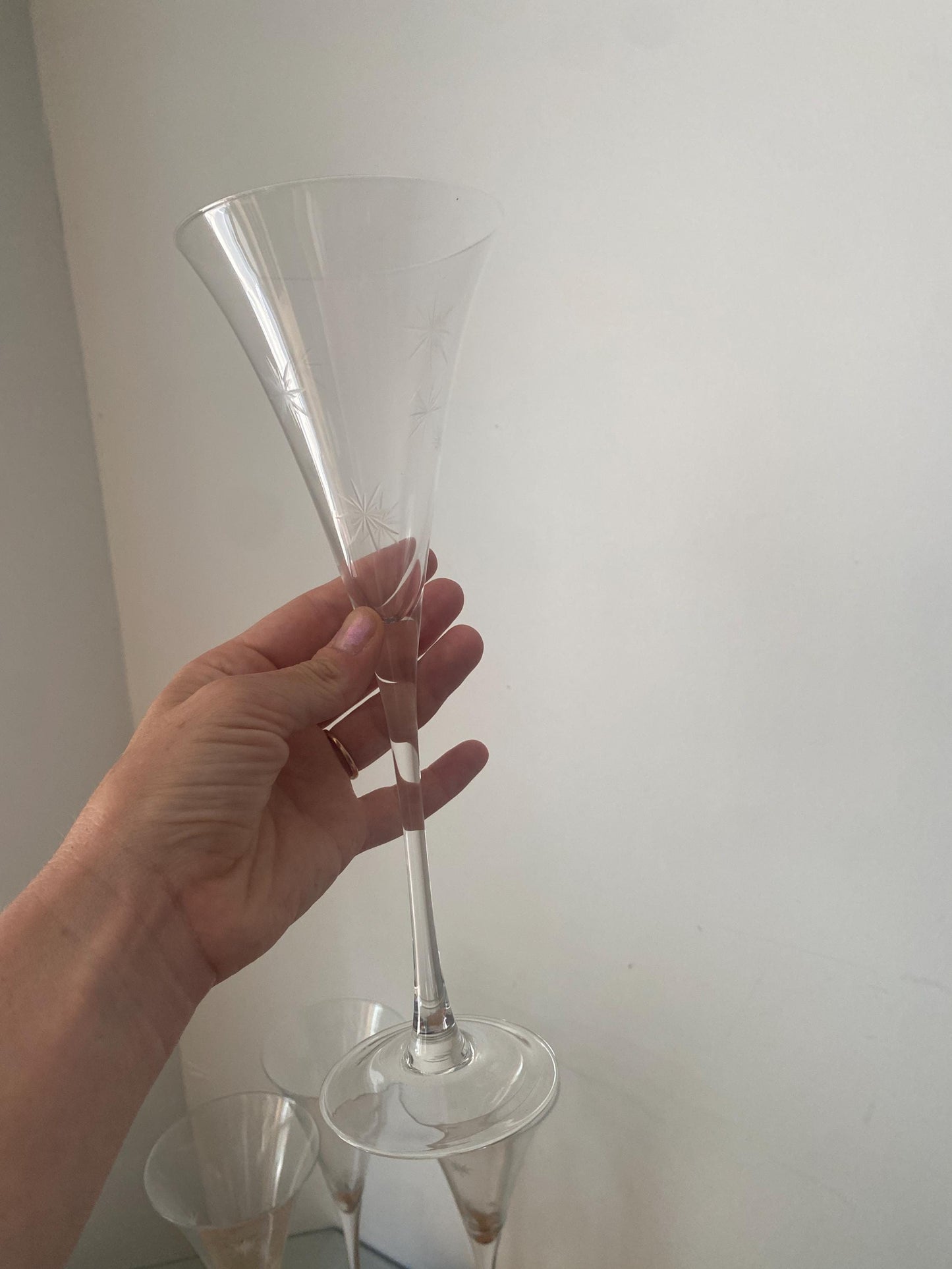 Set of 4 Waterford By Marquis Crystal Champagne Flute Etched Starburst Pattern