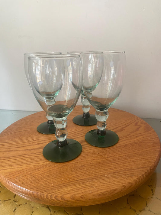 Set of 4 Retro Bright Green Base Wine Glasses