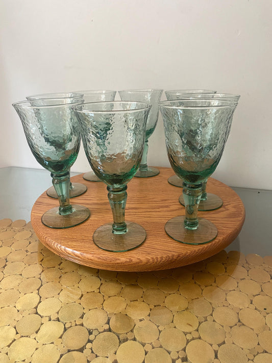 Set of 8 Retro Hammered Sea Glass Green Goblets