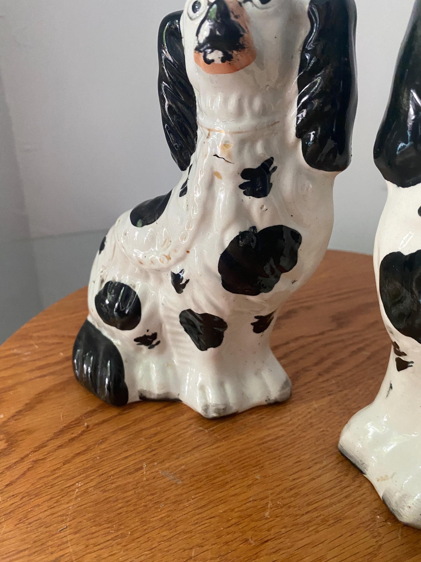 Pair of Antique Black and White Spaniel Dog 7-1/4" Tall