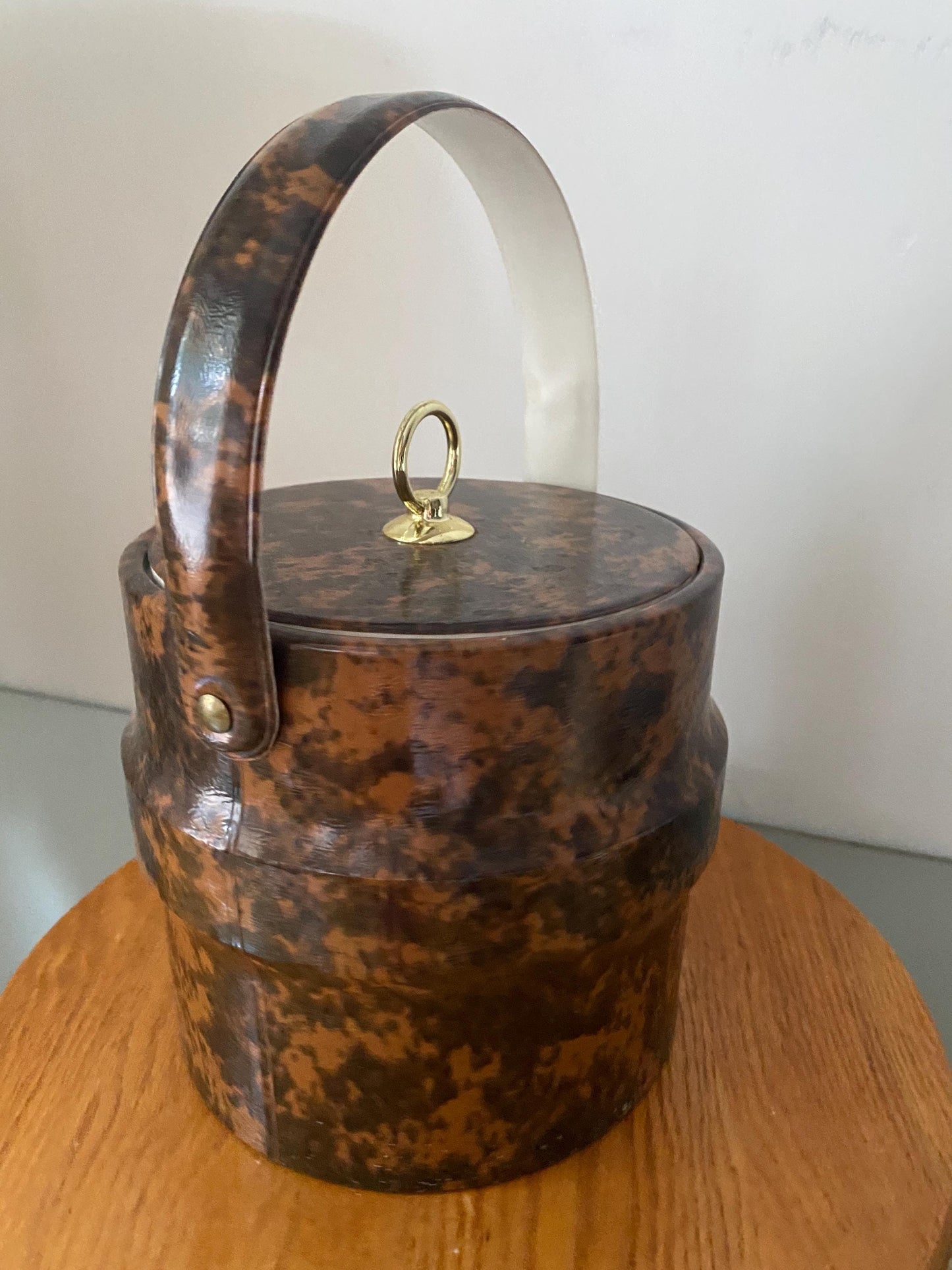 MCM Brown Faux Tortoise Shell  Vinyl Ice Bucket Made in USA