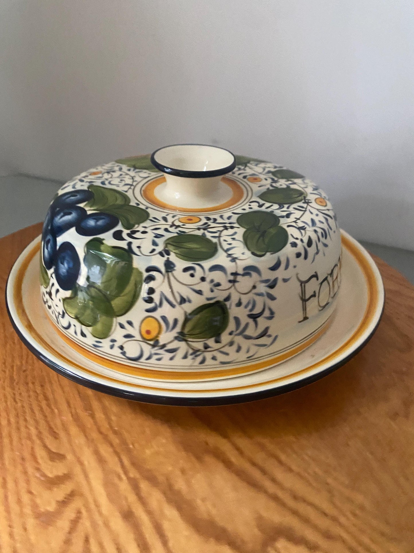 Vintage Hand Painted Ceramic Lidded Fromaggio Plate
