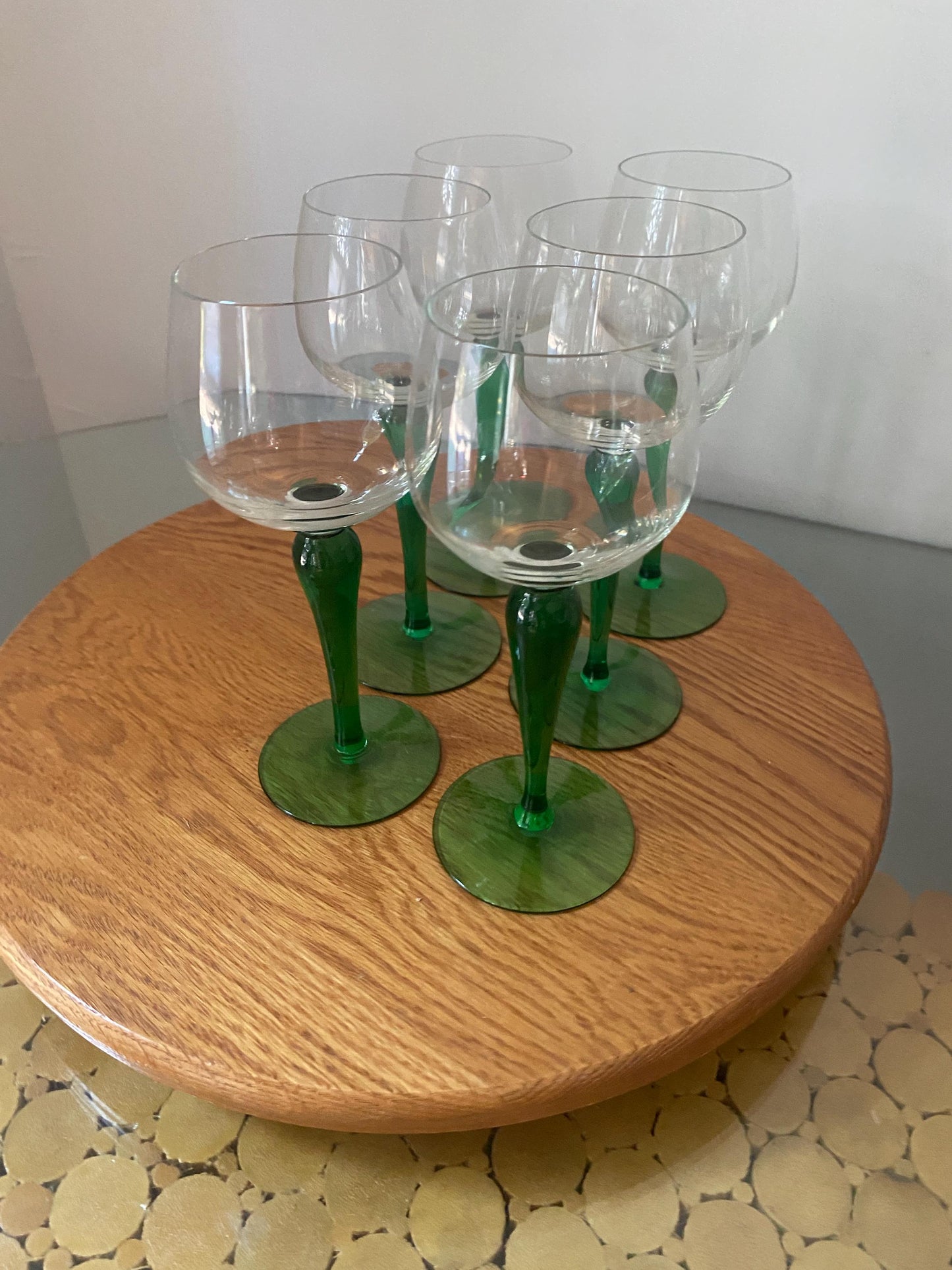 Set of 6 Vintage Green Stem Wine Glasses