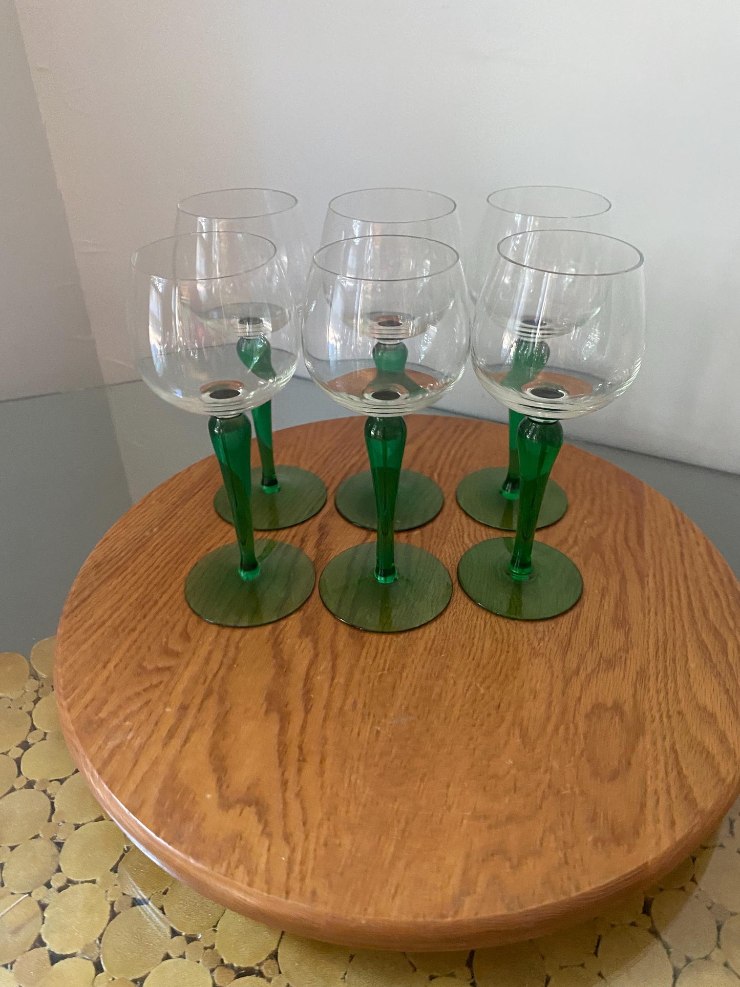 Set of 6 Vintage Green Stem Wine Glasses