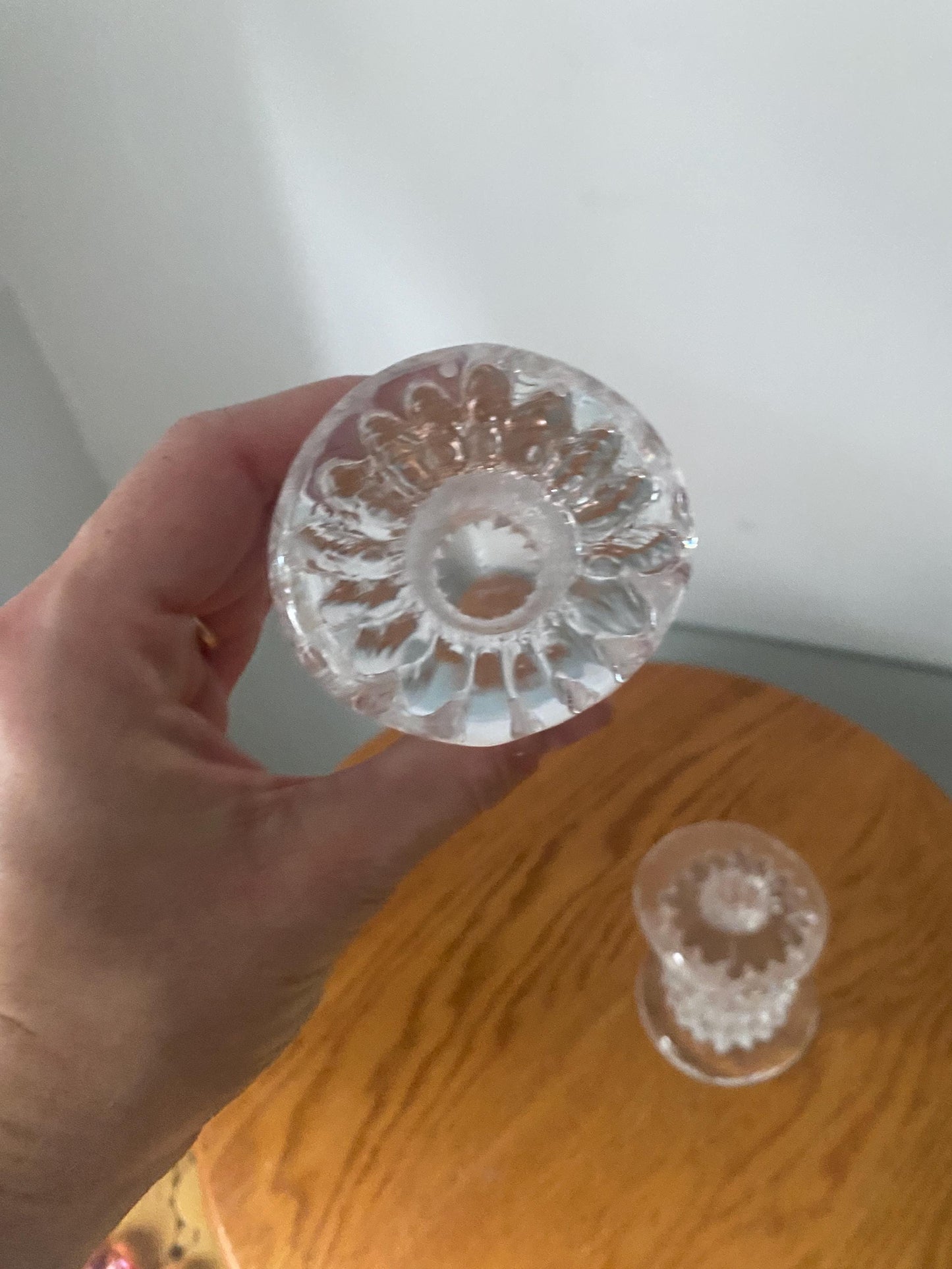 Pair of MCM Ingrid Clear Glass Bark Candle Holder