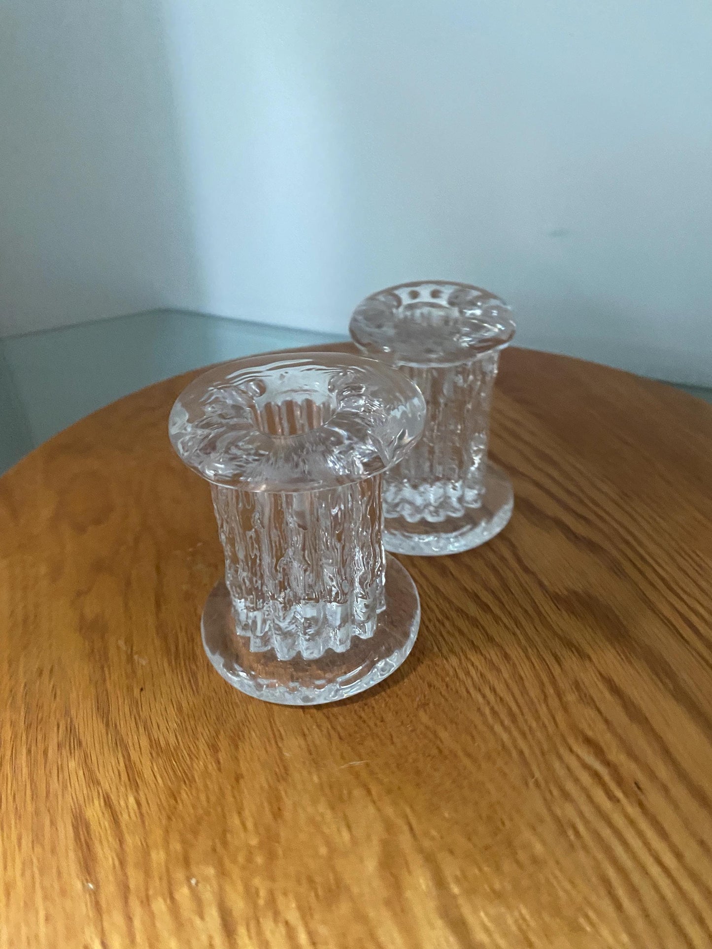 Pair of MCM Ingrid Clear Glass Bark Candle Holder