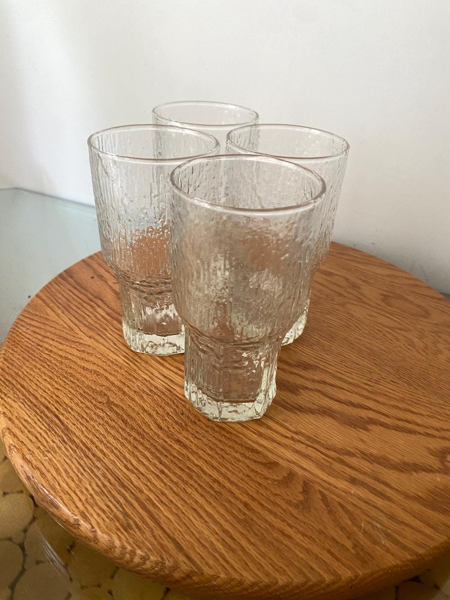 Set of 4 MCM Bark Texture Clear Glass Tumblers