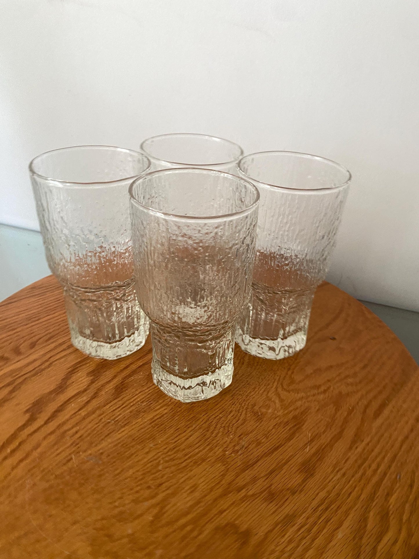 Set of 4 MCM Bark Texture Clear Glass Tumblers