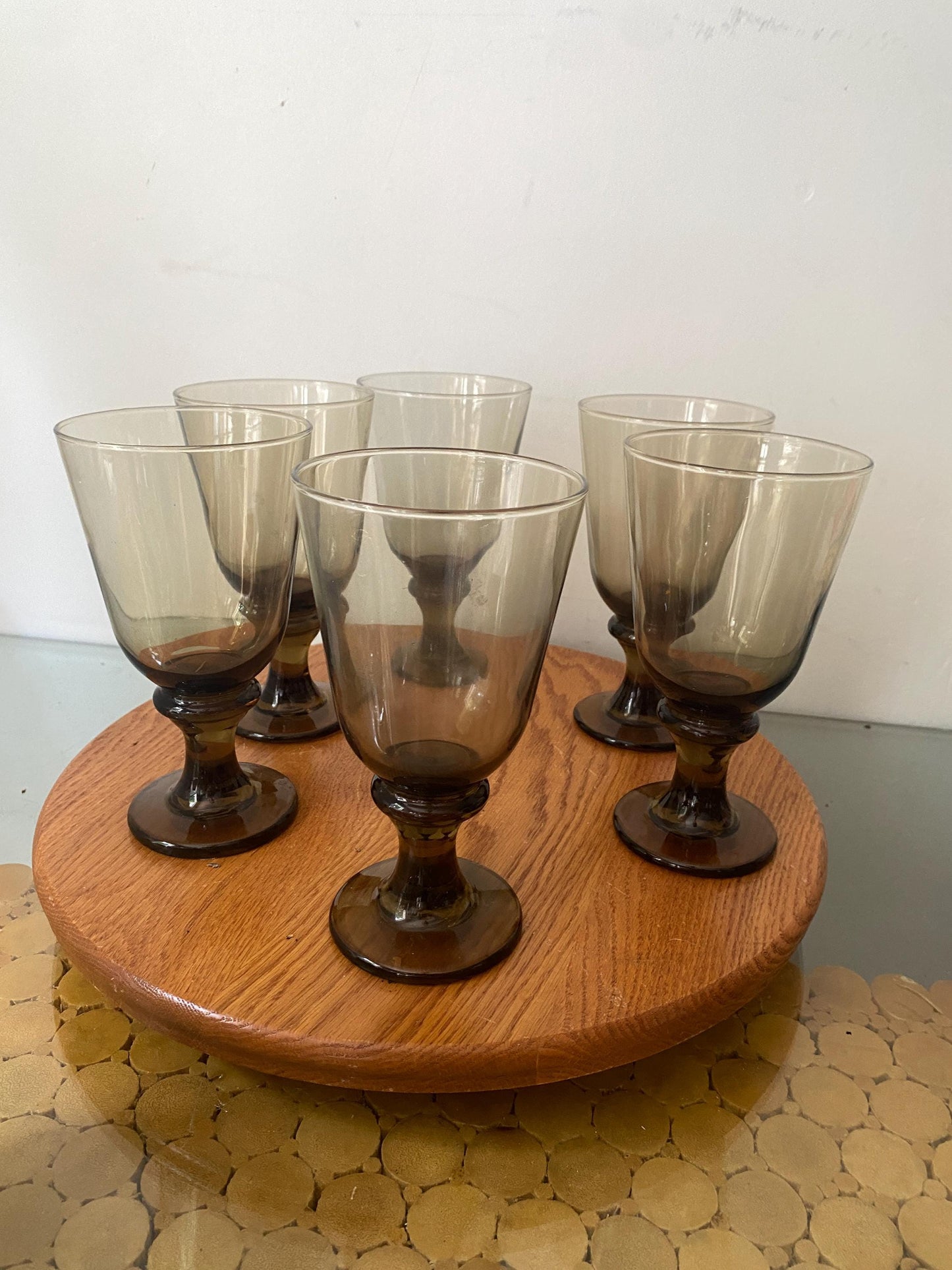 Set of 6 Vintage Libbey Smokey Topaz Wine Glasses