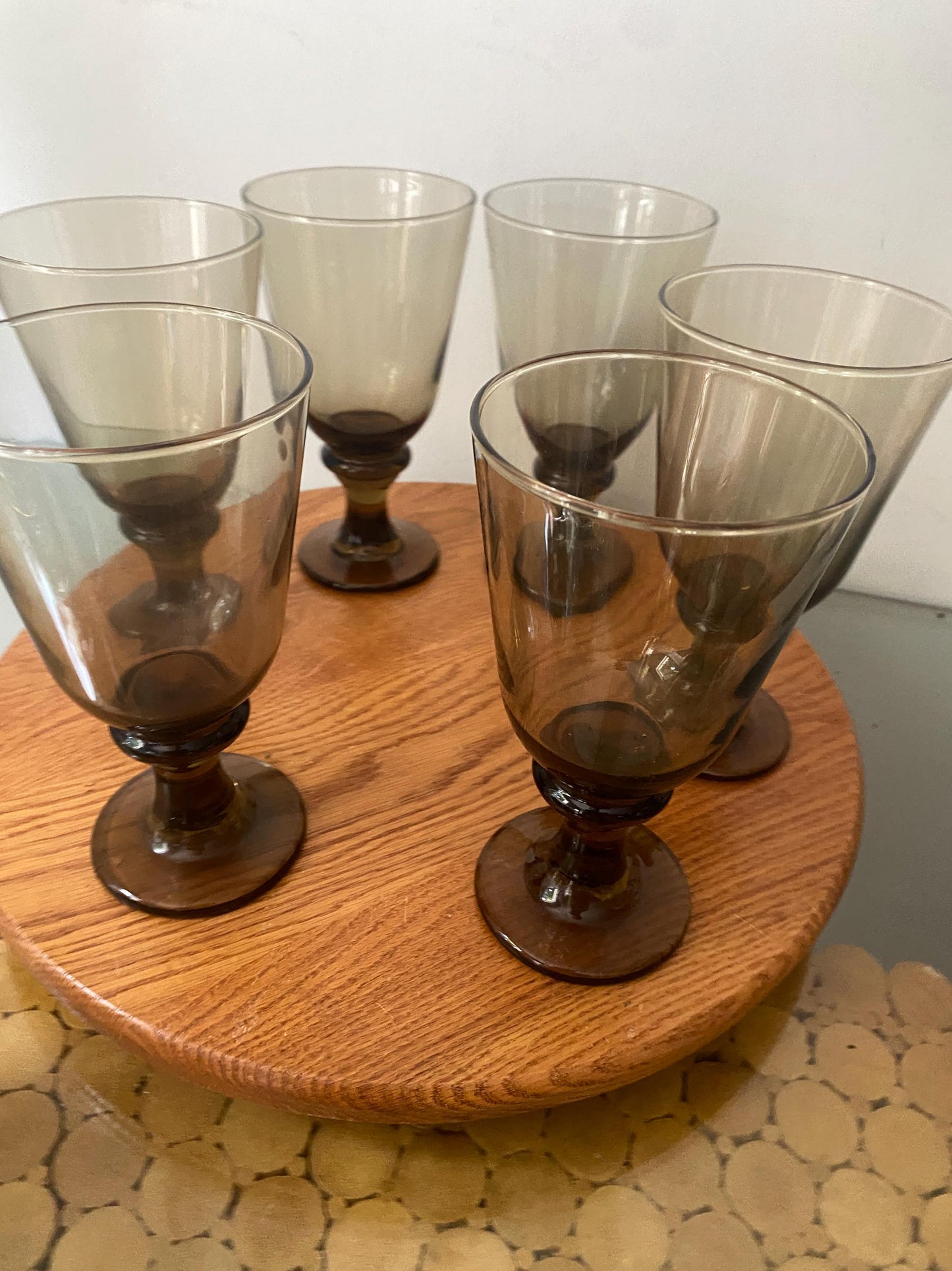 Set of 6 Vintage Libbey Smokey Topaz Wine Glasses