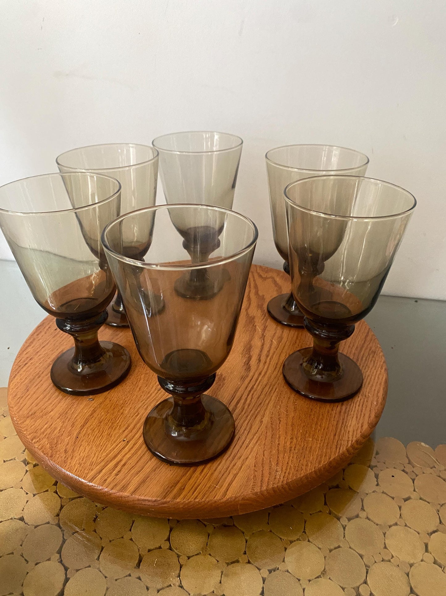 Set of 6 Vintage Libbey Smokey Topaz Wine Glasses