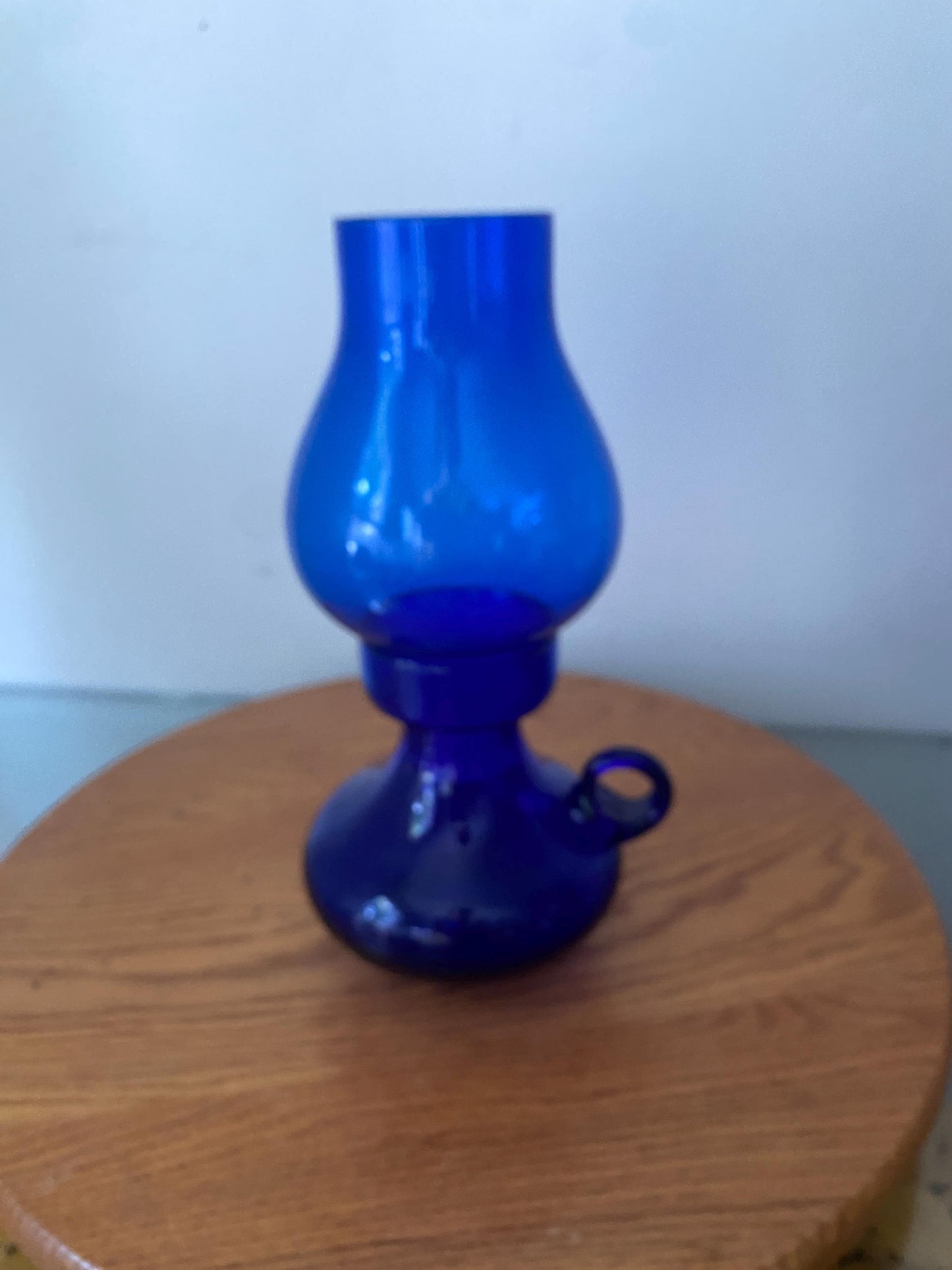 MCM Bright Blue Glass Candle Holder