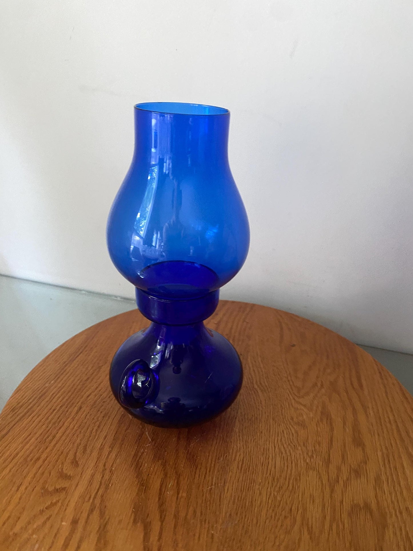 MCM Bright Blue Glass Candle Holder