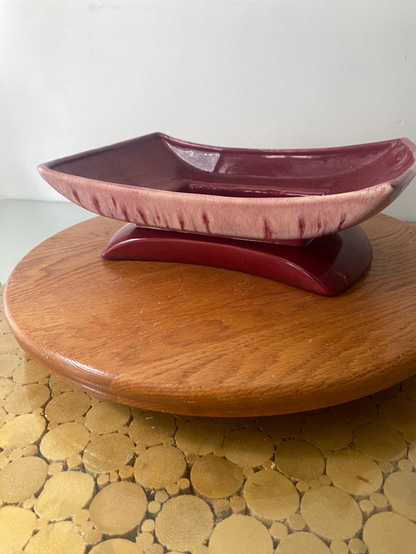 Vintage Deep Cranberry Drip Glaze Ceramic Dish
