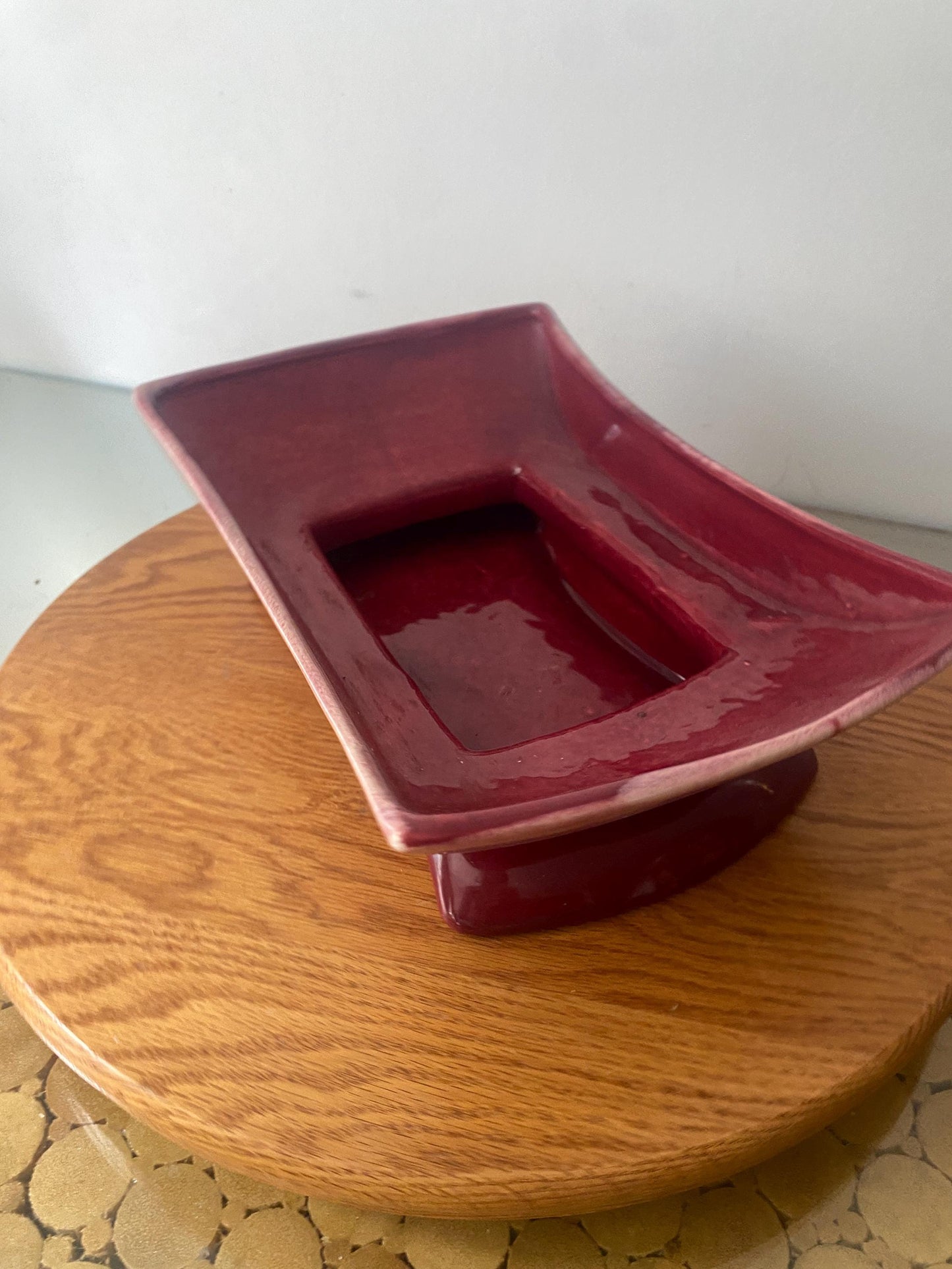 Vintage Deep Cranberry Drip Glaze Ceramic Dish