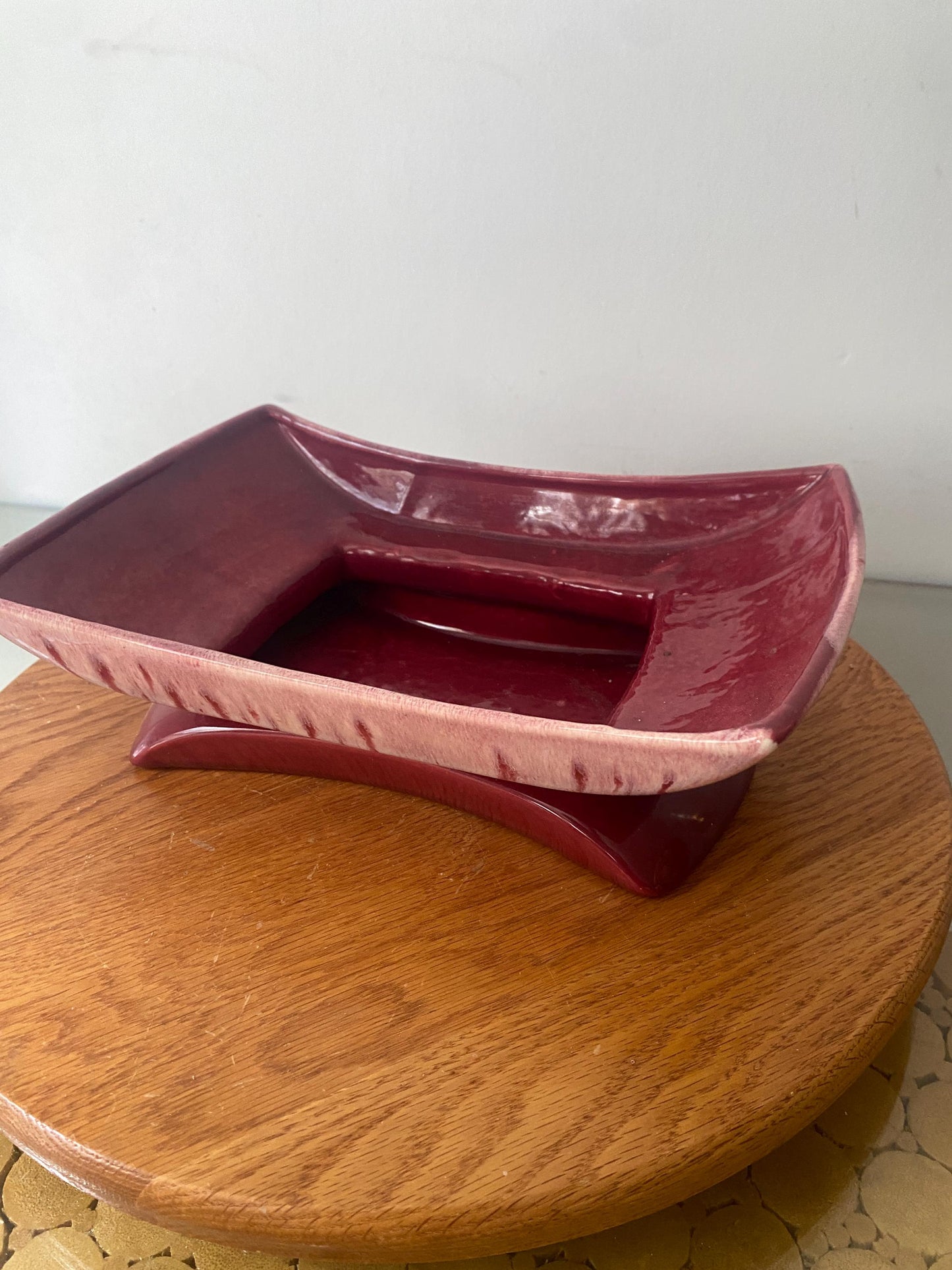 Vintage Deep Cranberry Drip Glaze Ceramic Dish