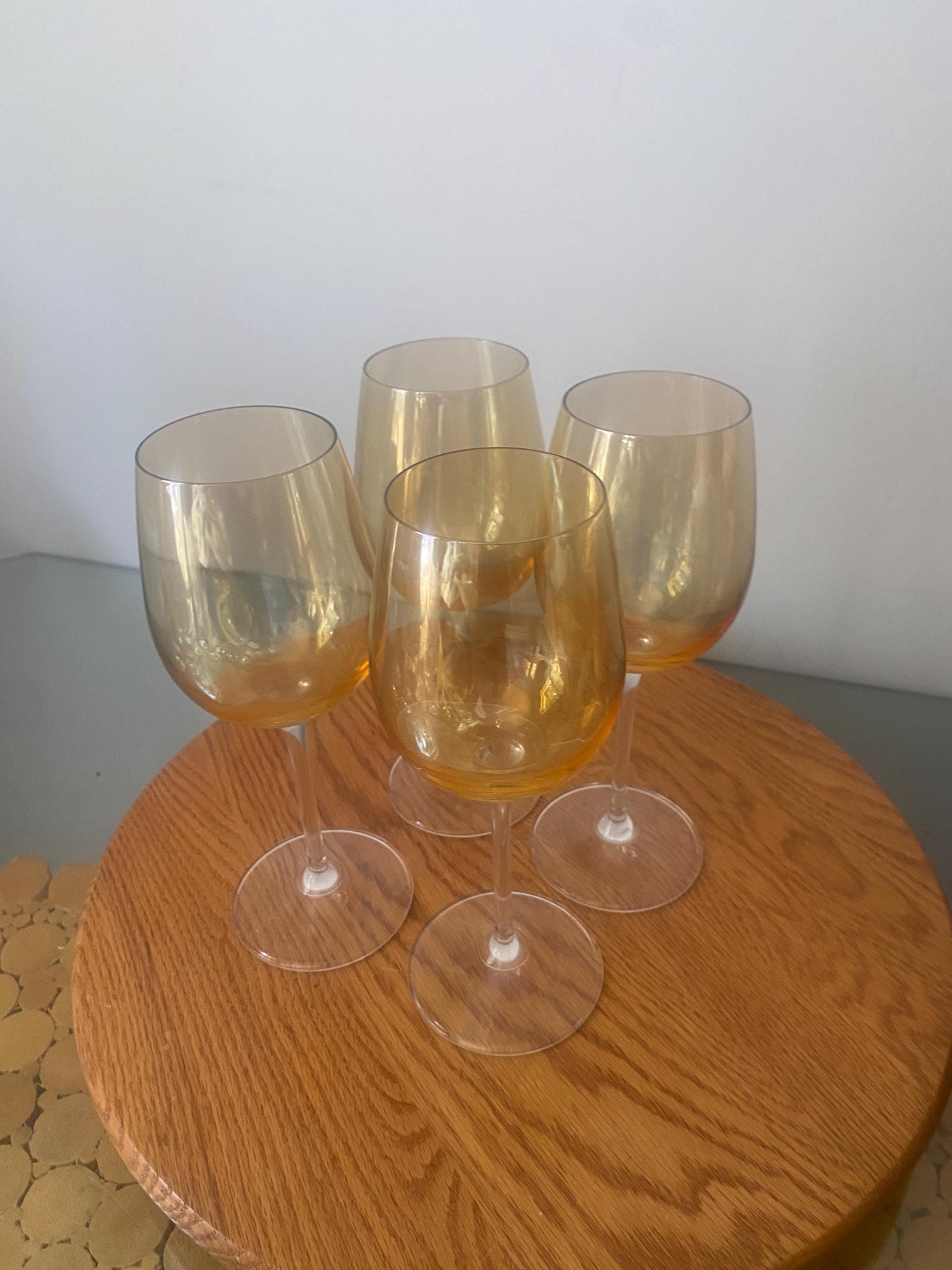 Vintage Set of 4 Golden Peach Lustre Wine Glasses