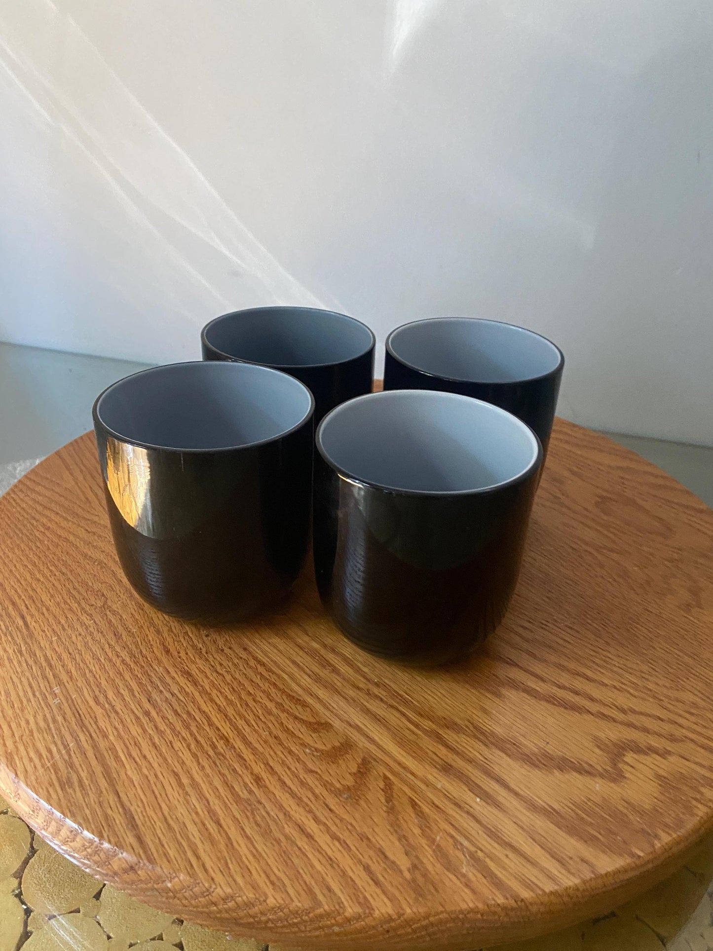 Retro Set of 4  Black and White Low Ball Glass Tumblers