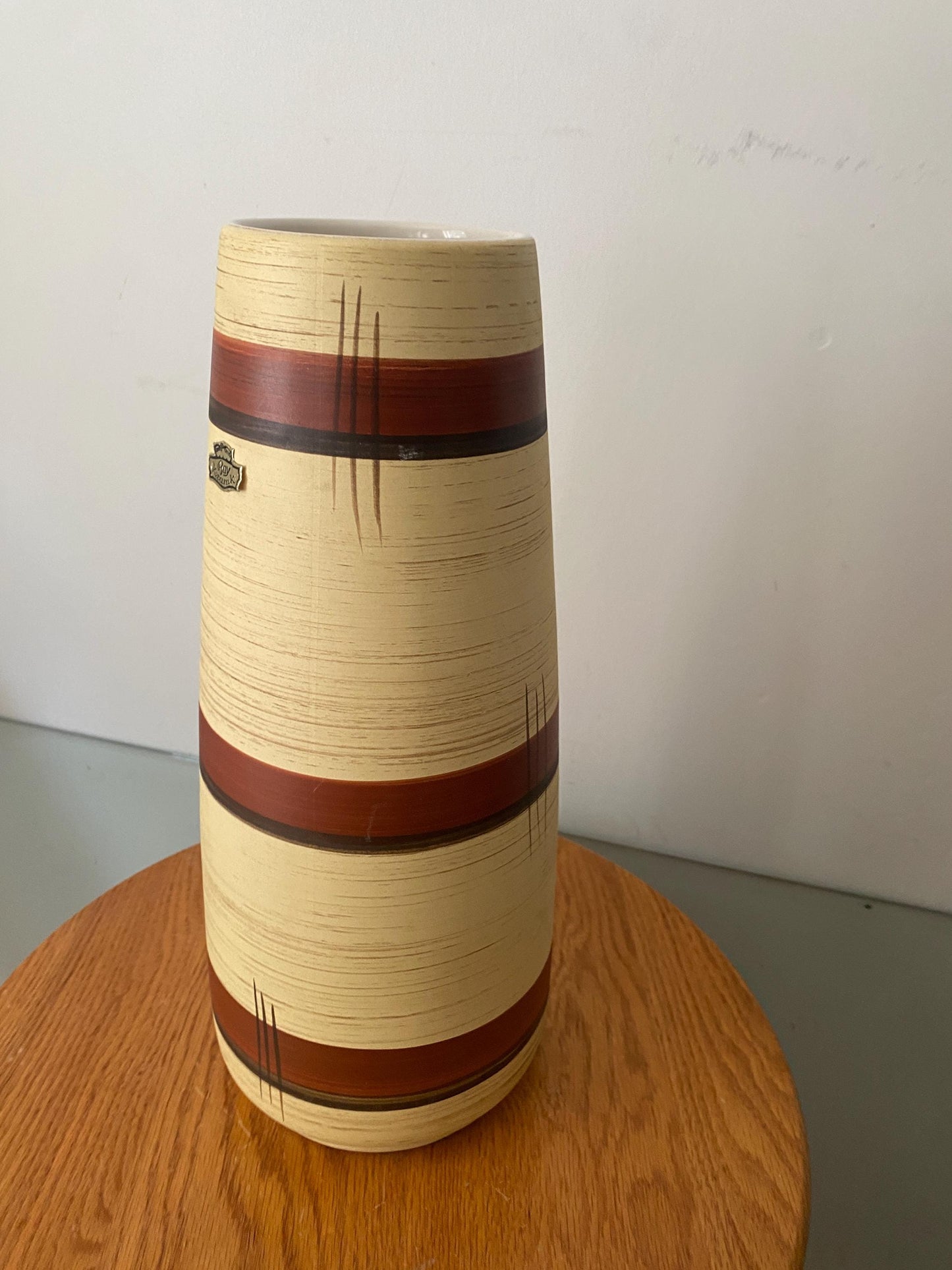MCM 1950s Tall Bay Keramik W Germany  13.5" Pottery Vase 665-35