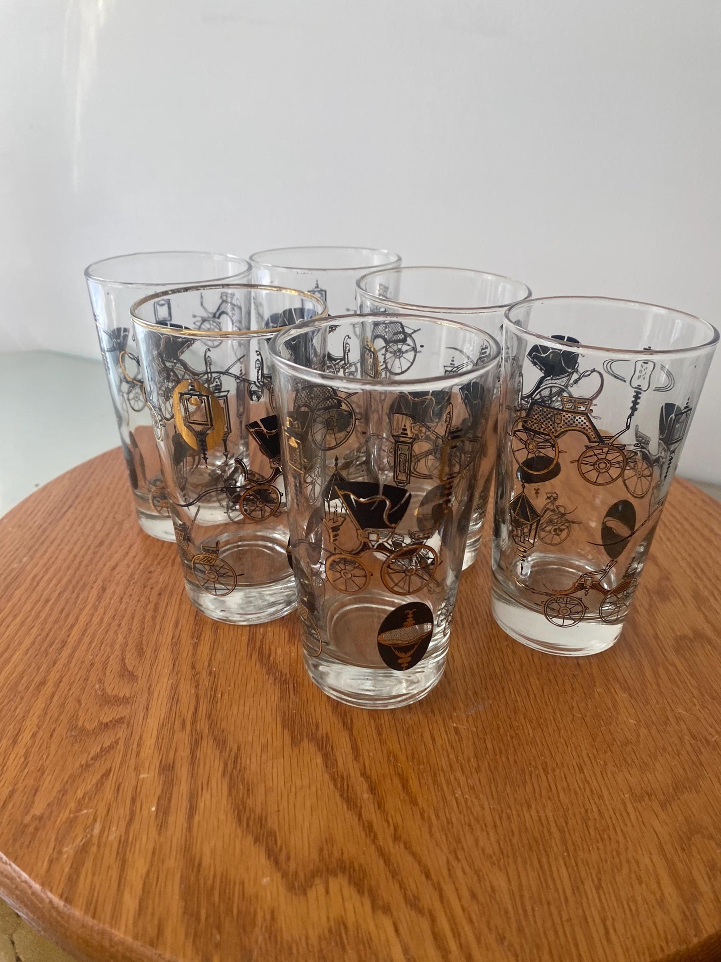 MCM Set of 6  Black and Gold Dominion Company Carriage Glass Tumblers