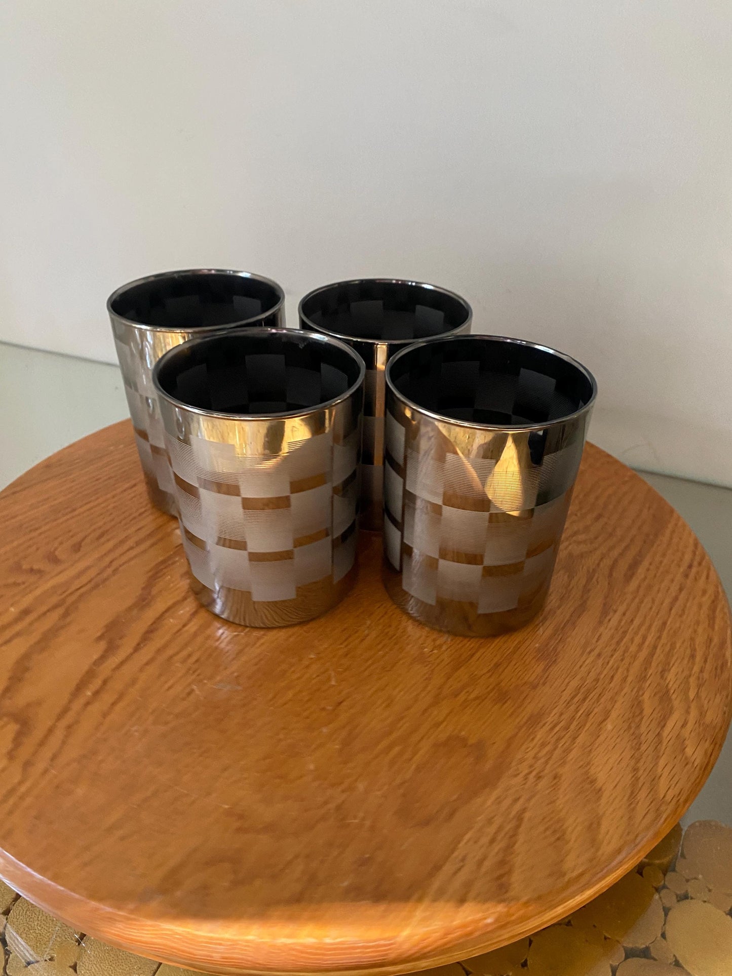 Set of 4 MCM Short Textured Silver Low Ball Tumblers