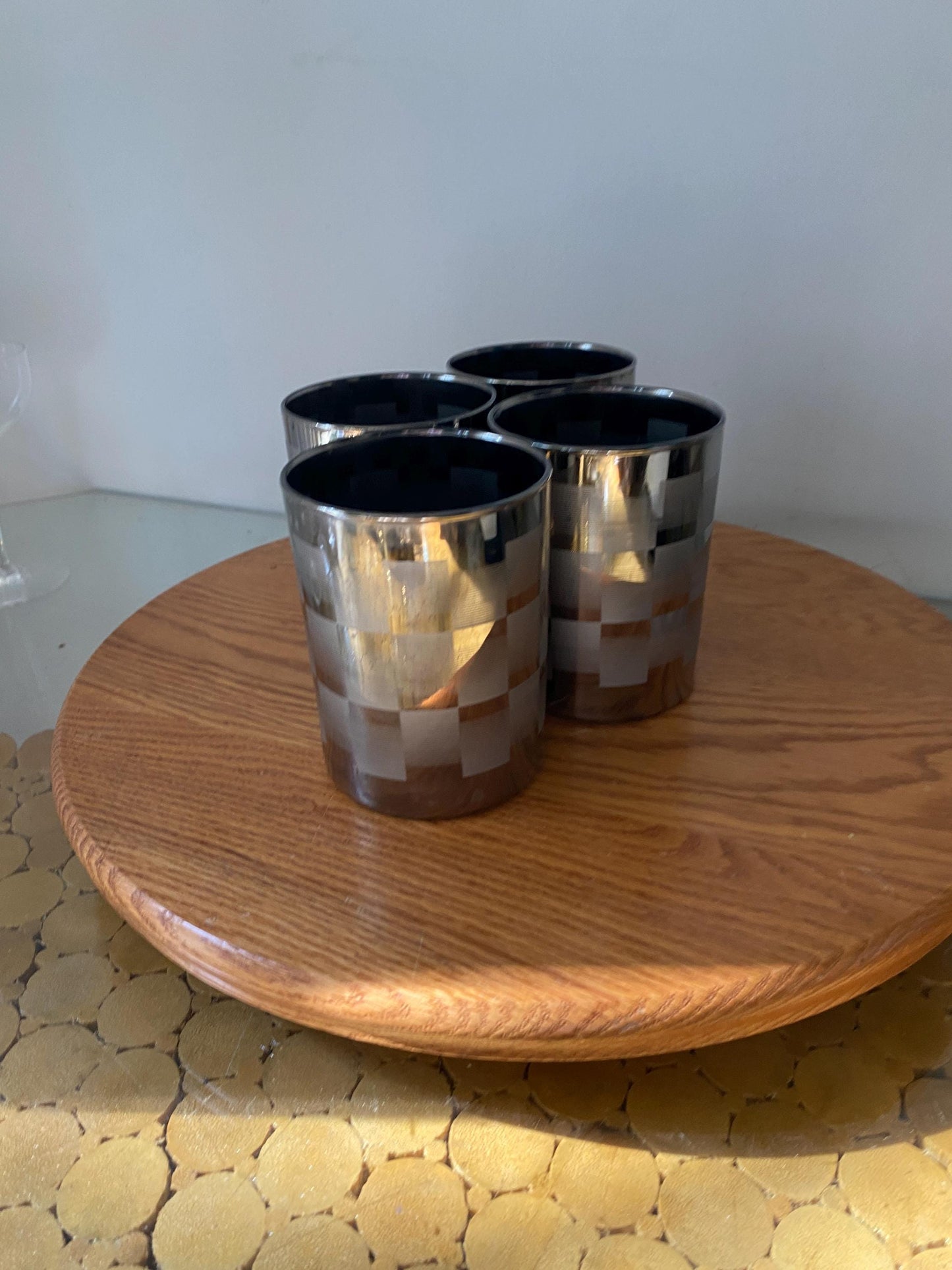 Set of 4 MCM Short Textured Silver Low Ball Tumblers