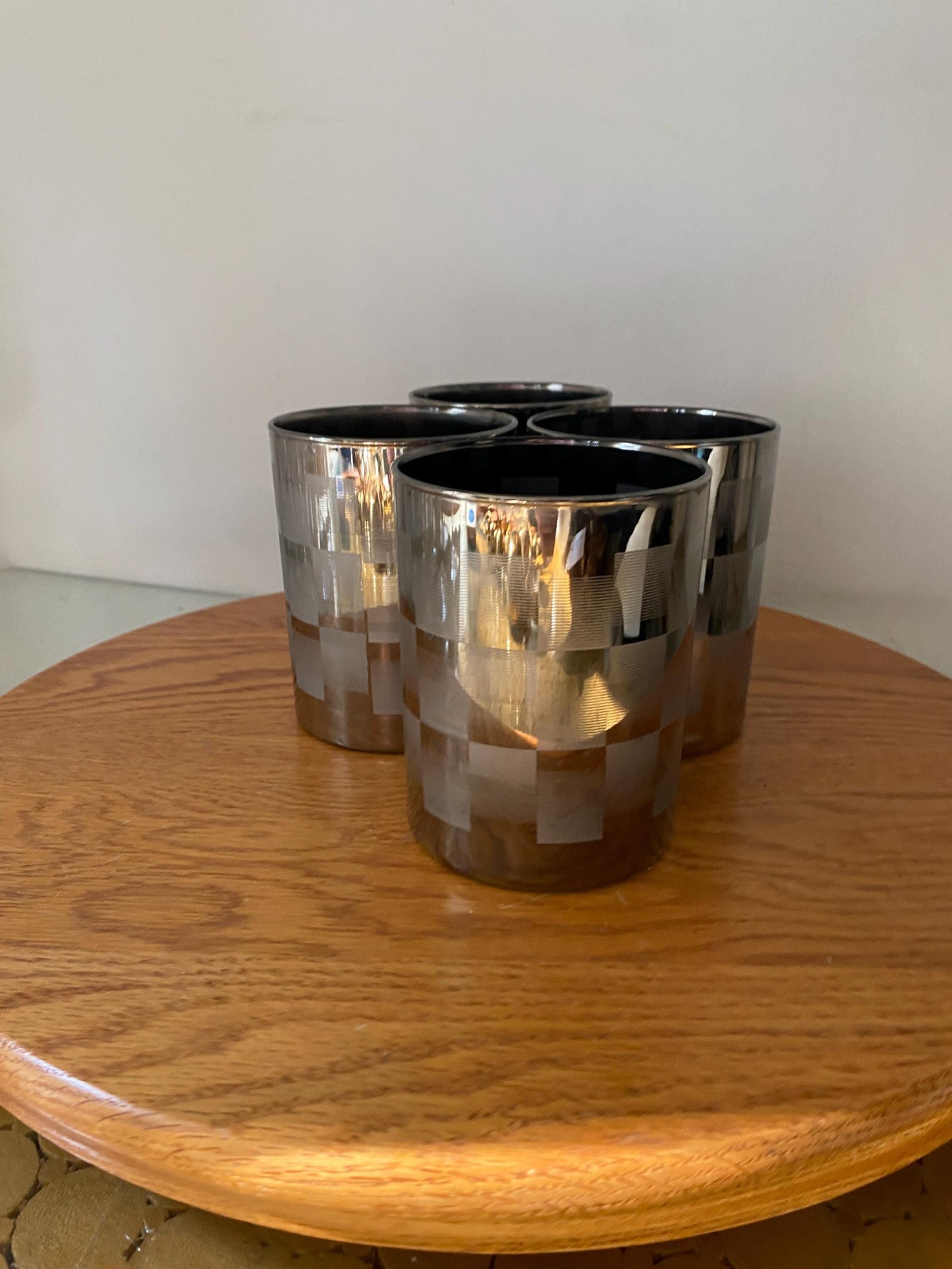 Set of 4 MCM Short Textured Silver Low Ball Tumblers