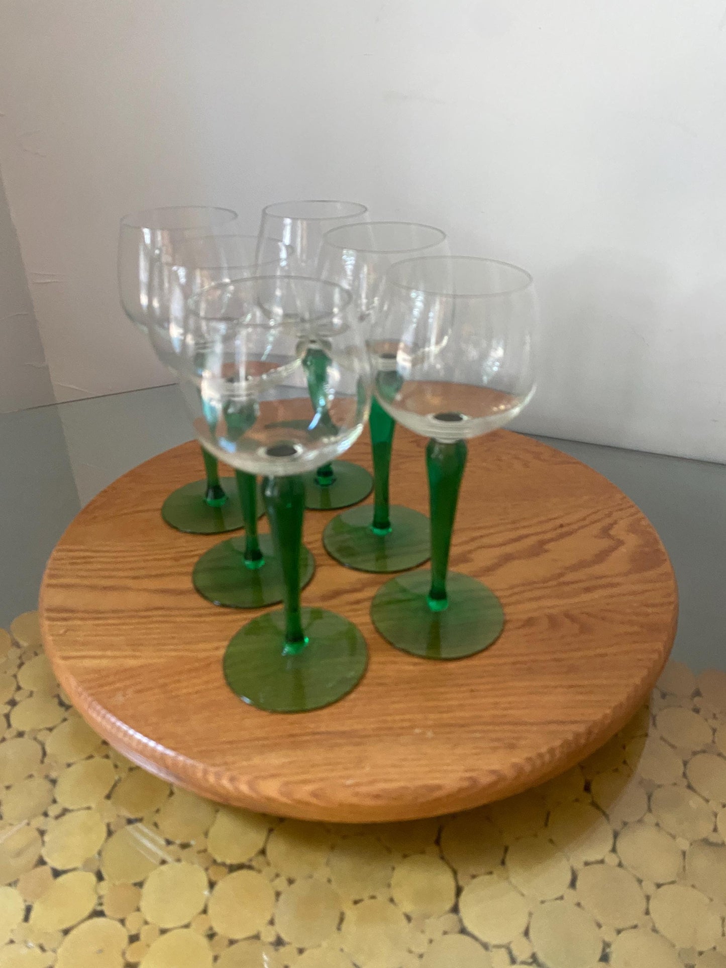 Set of 6 Vintage Green Stem Wine Glasses