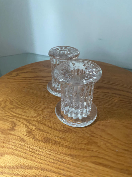 Pair of MCM Ingrid Clear Glass Bark Candle Holder