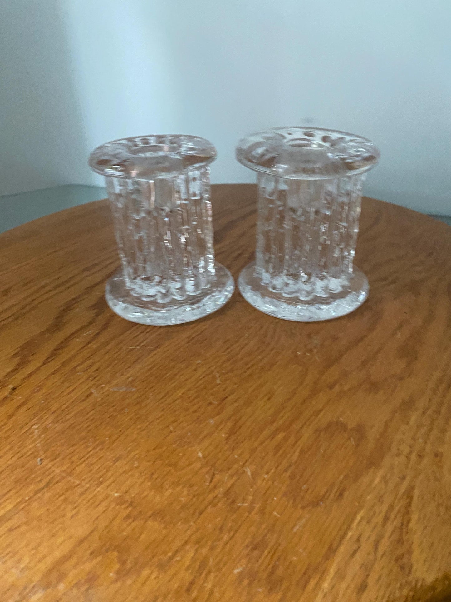 Pair of MCM Ingrid Clear Glass Bark Candle Holder
