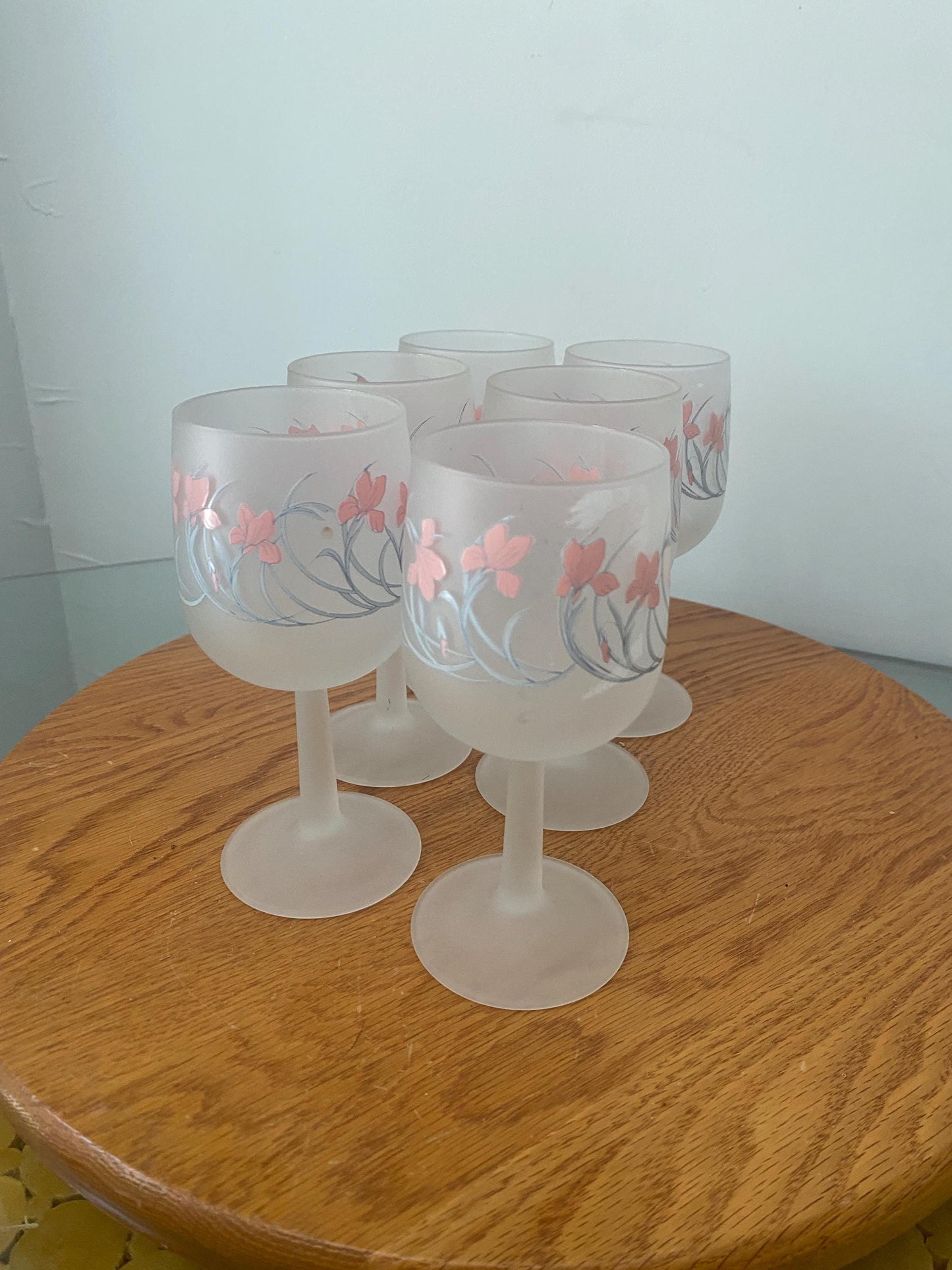 Set of 6 Retro Cerve Frosted Pink Iris Wine Glasses