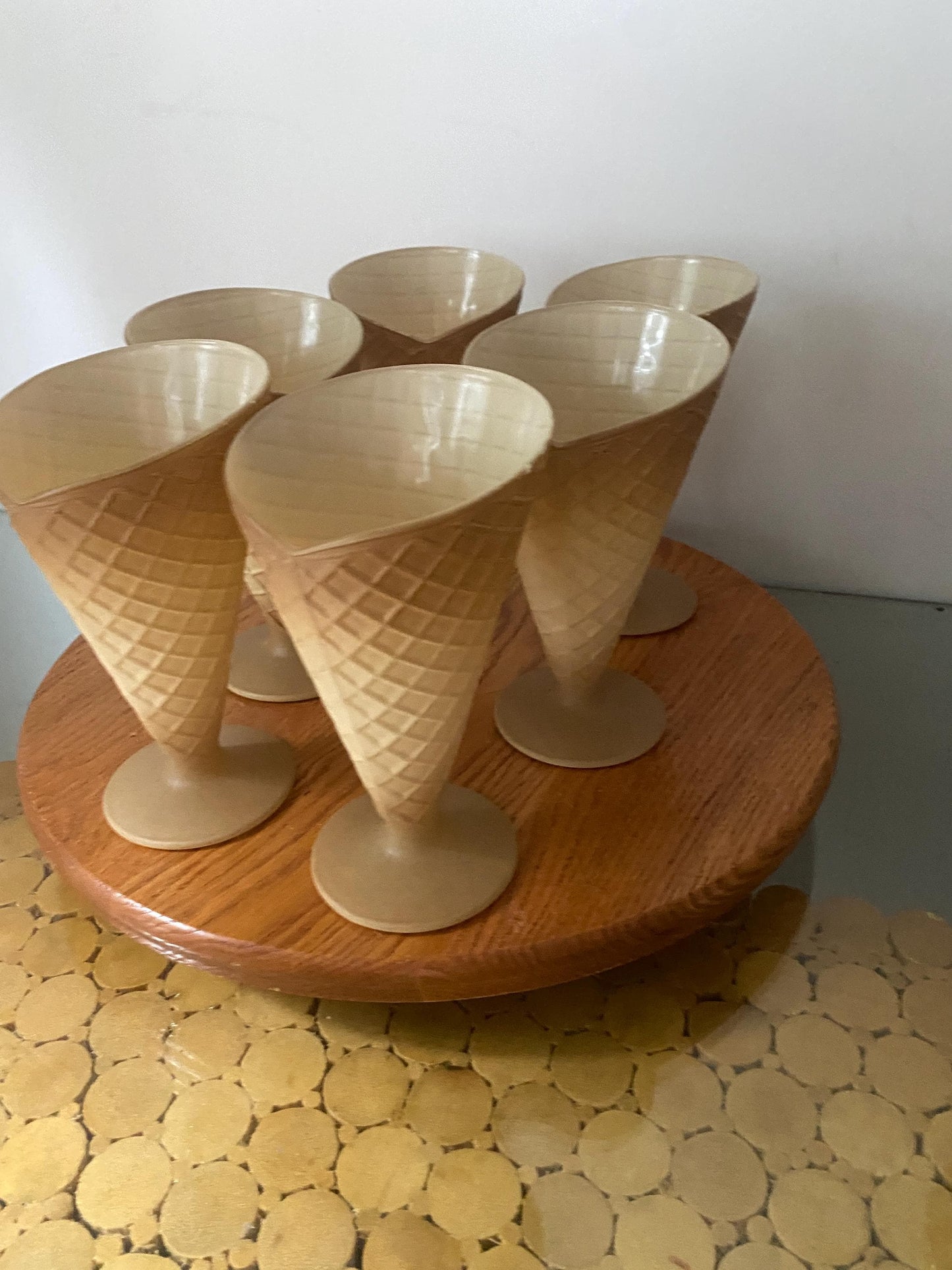 Vintage Set of 6 Waffle Cone Glass Dessert Cups Made In Italy