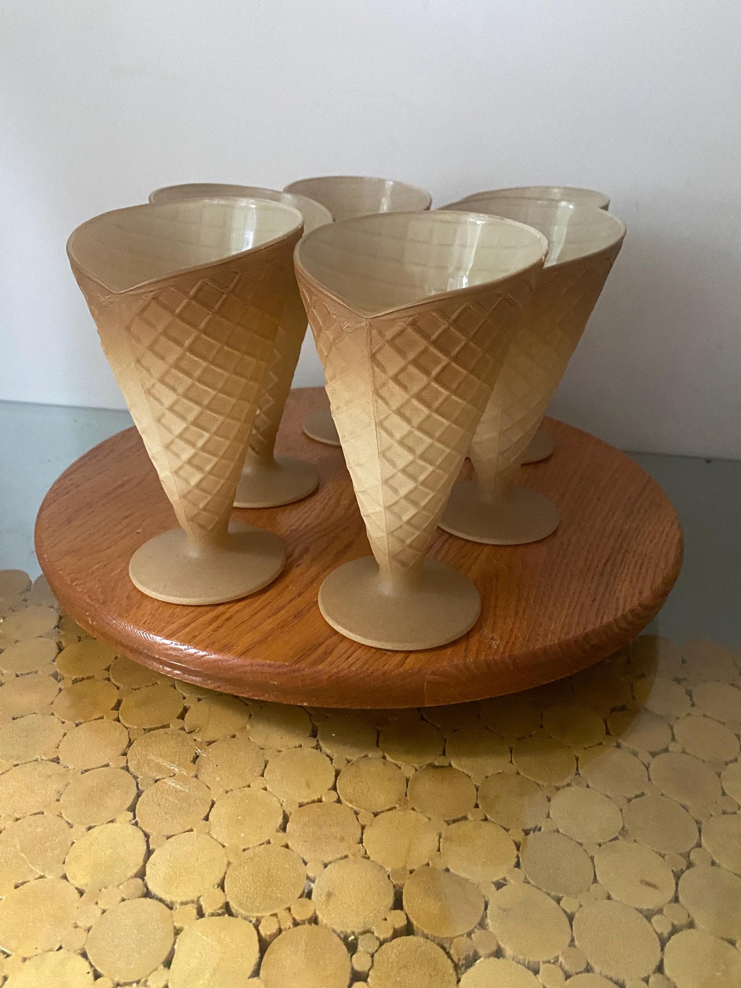 Vintage Set of 6 Waffle Cone Glass Dessert Cups Made In Italy