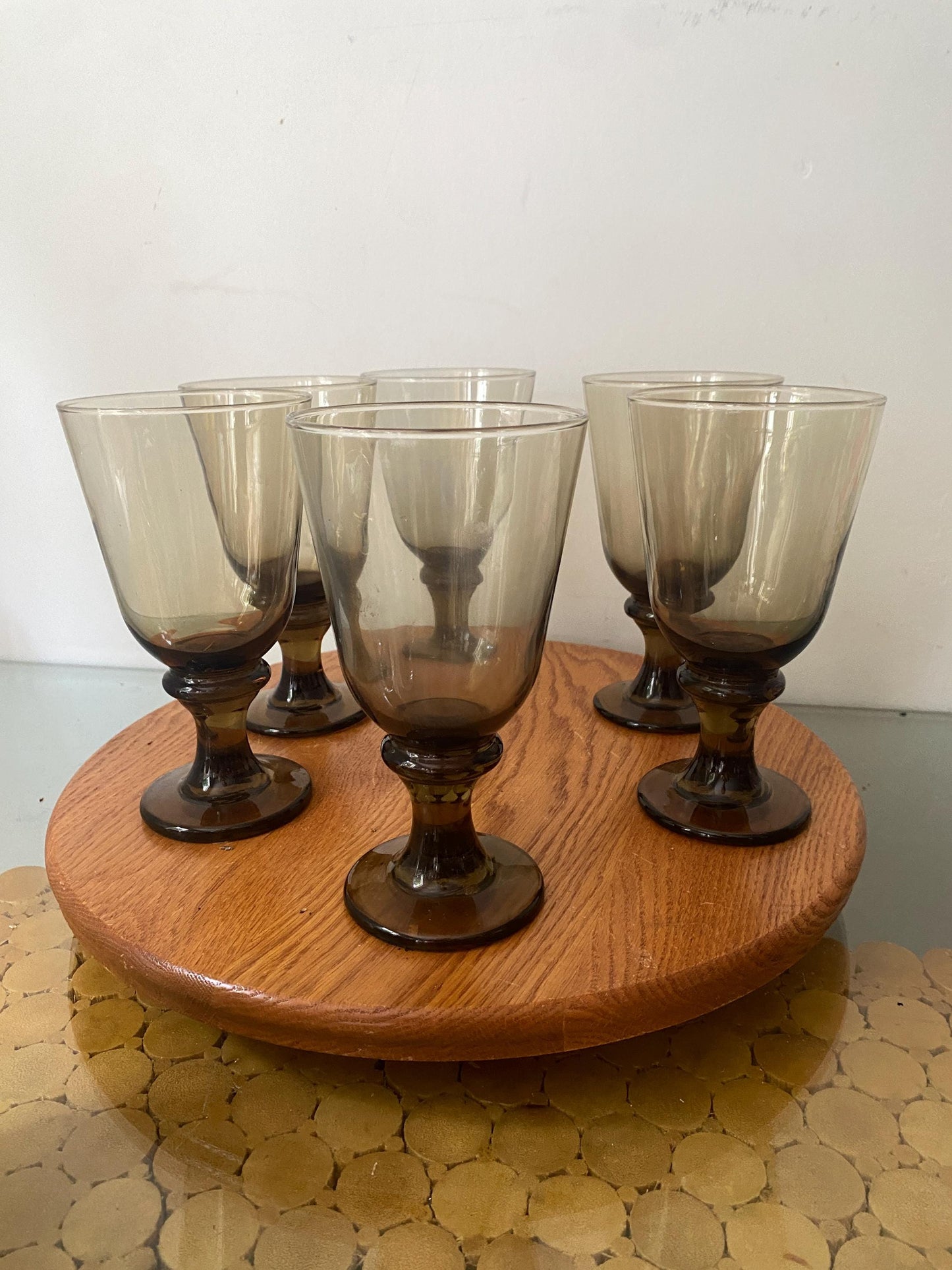 Set of 6 Vintage Libbey Smokey Topaz Wine Glasses
