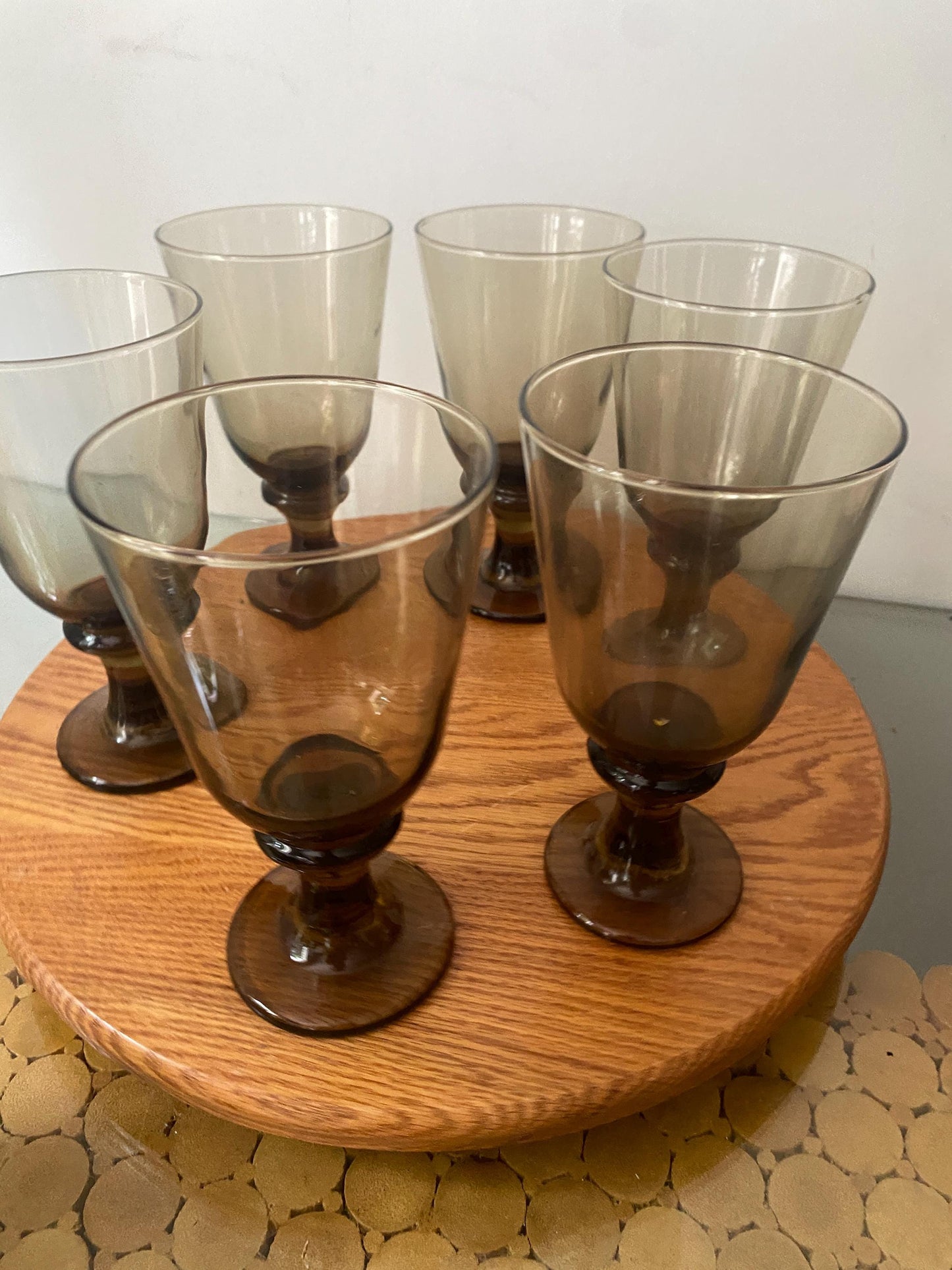 Set of 6 Vintage Libbey Smokey Topaz Wine Glasses
