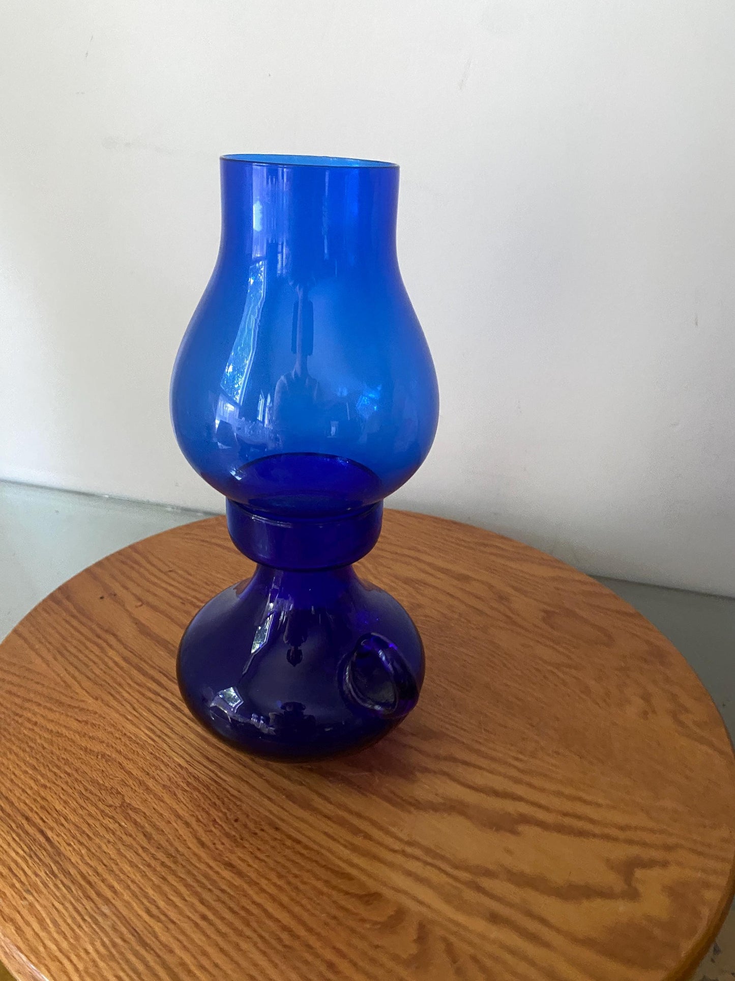 MCM Bright Blue Glass Candle Holder