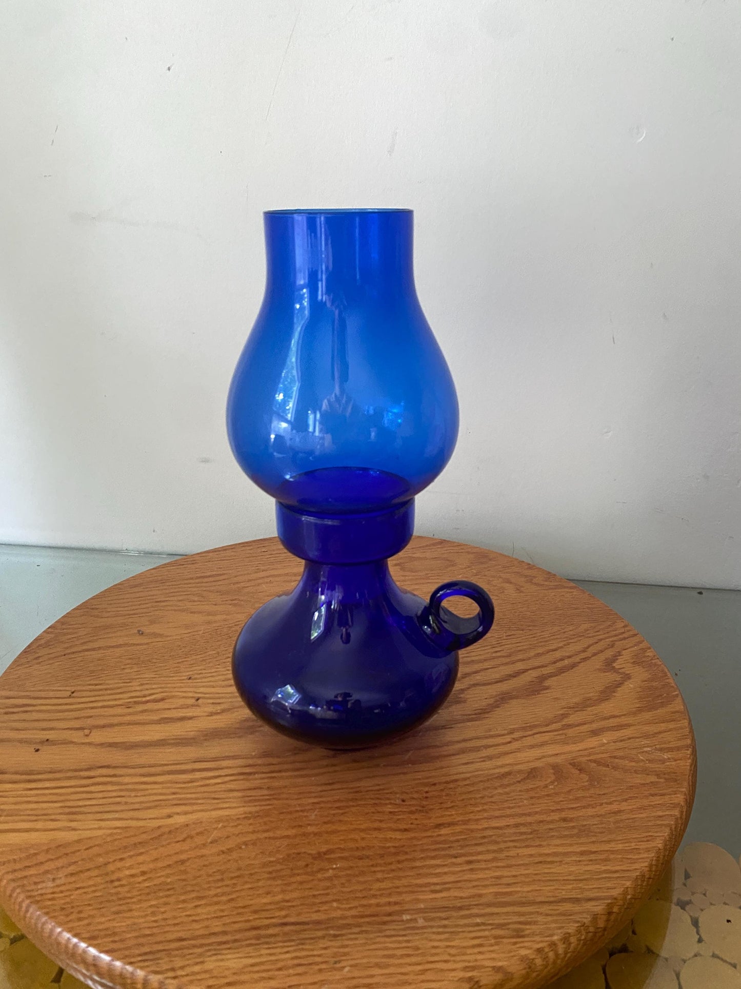 MCM Bright Blue Glass Candle Holder
