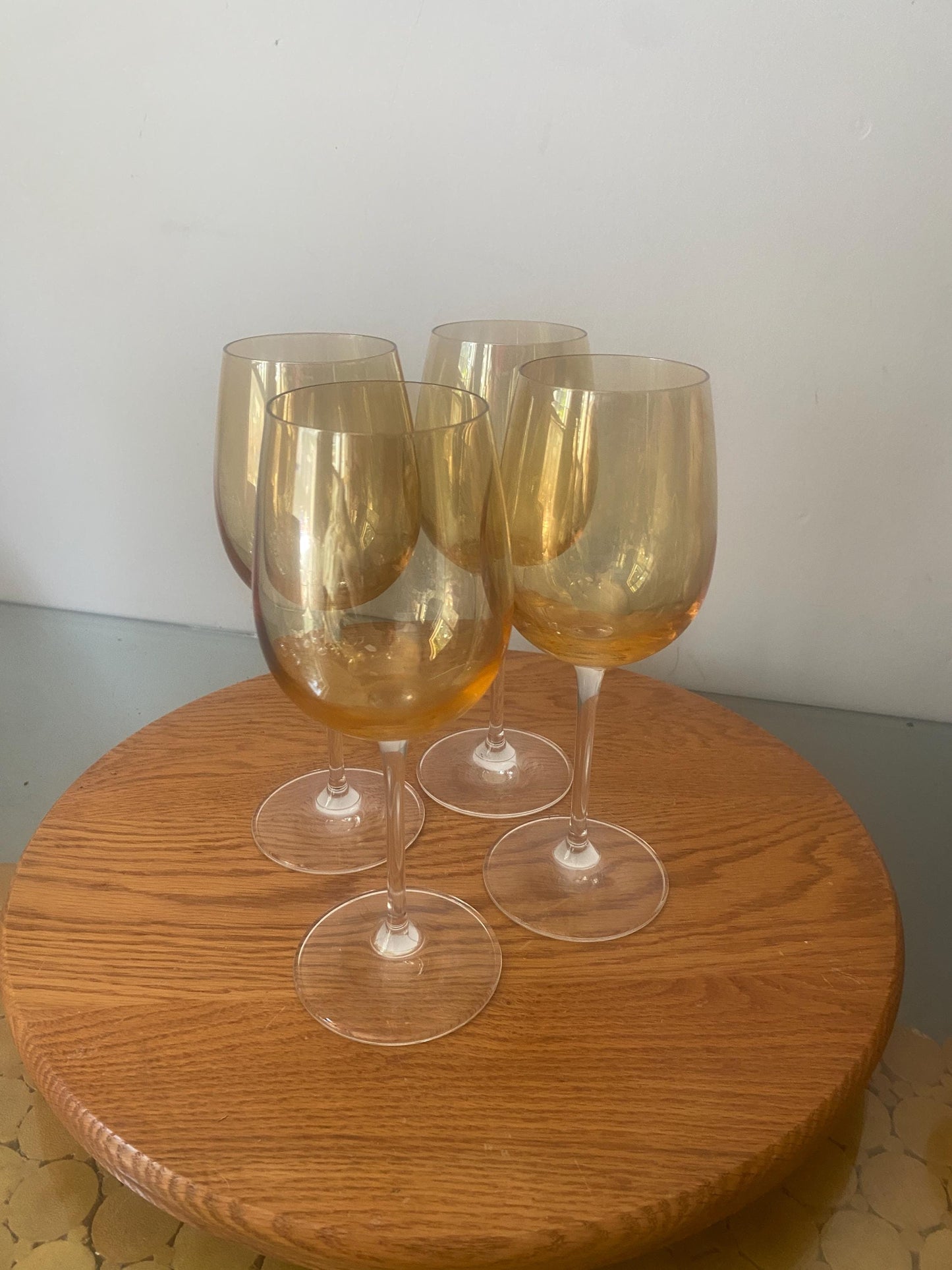 Vintage Set of 4 Golden Peach Lustre Wine Glasses